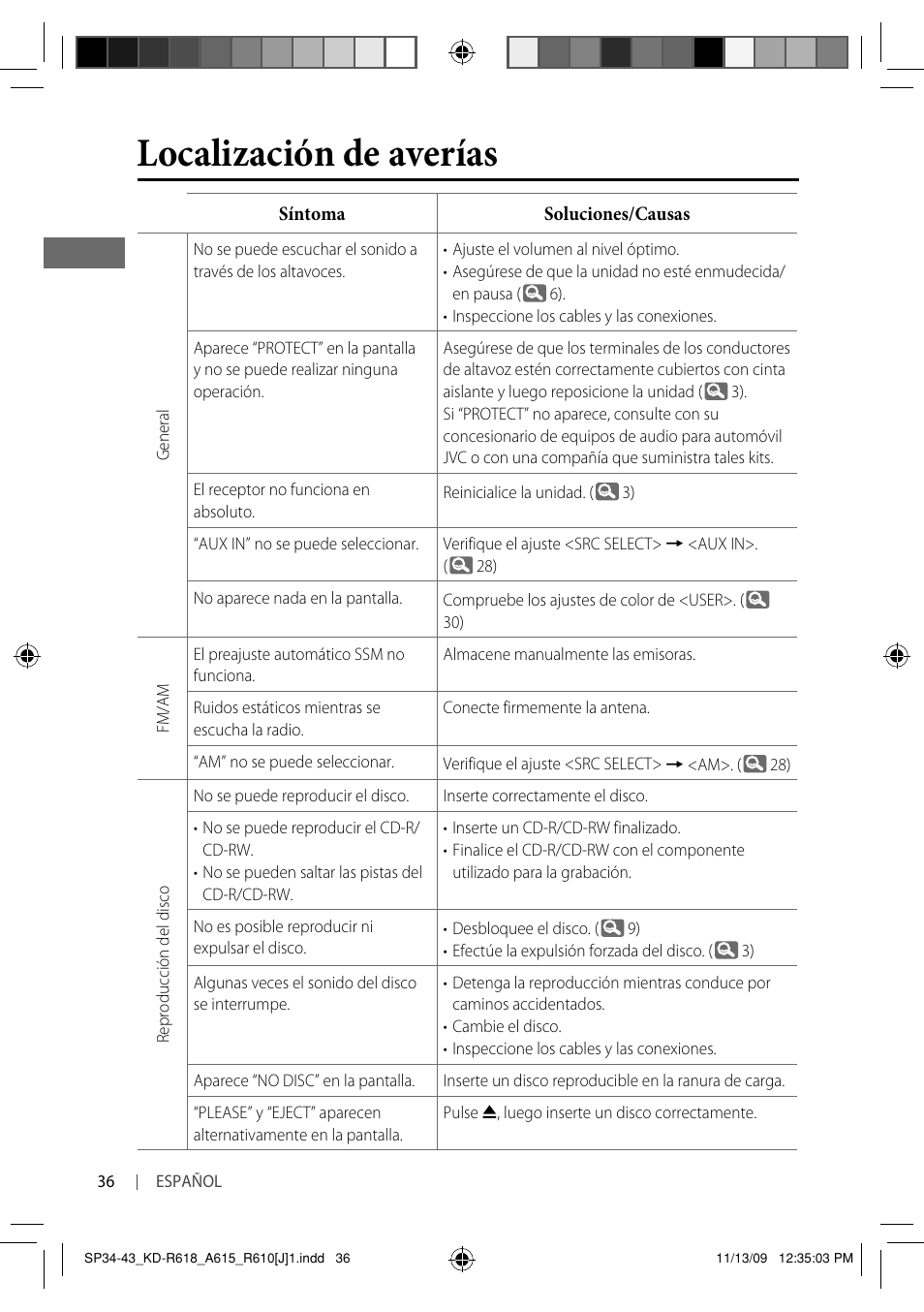 Localización de averías | JVC KD-A615 User Manual | Page 78 / 131