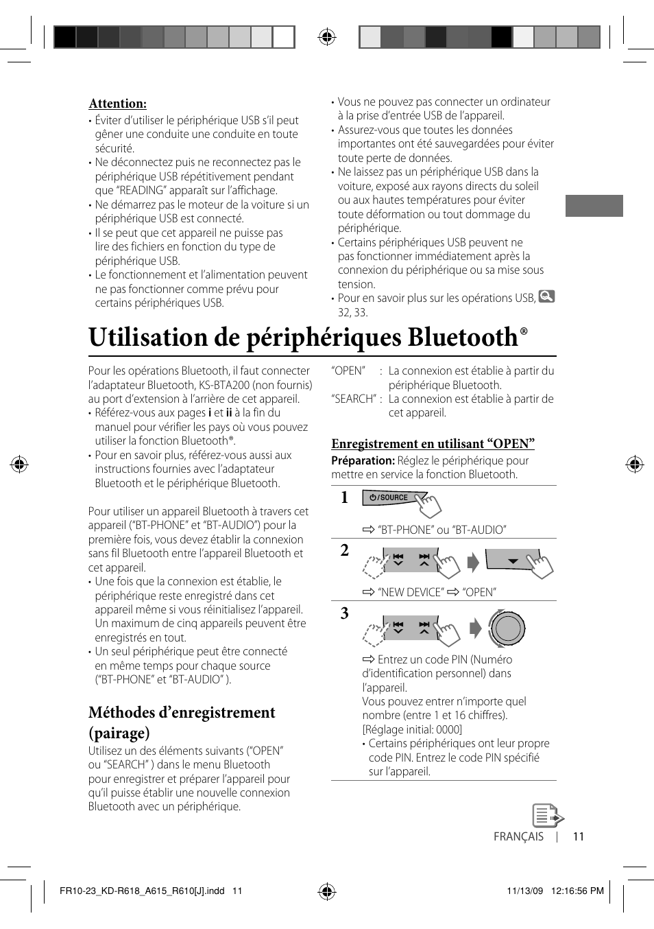 Utilisation de périphériques bluetooth, Méthodes d’enregistrement (pairage) | JVC KD-A615 User Manual | Page 95 / 131