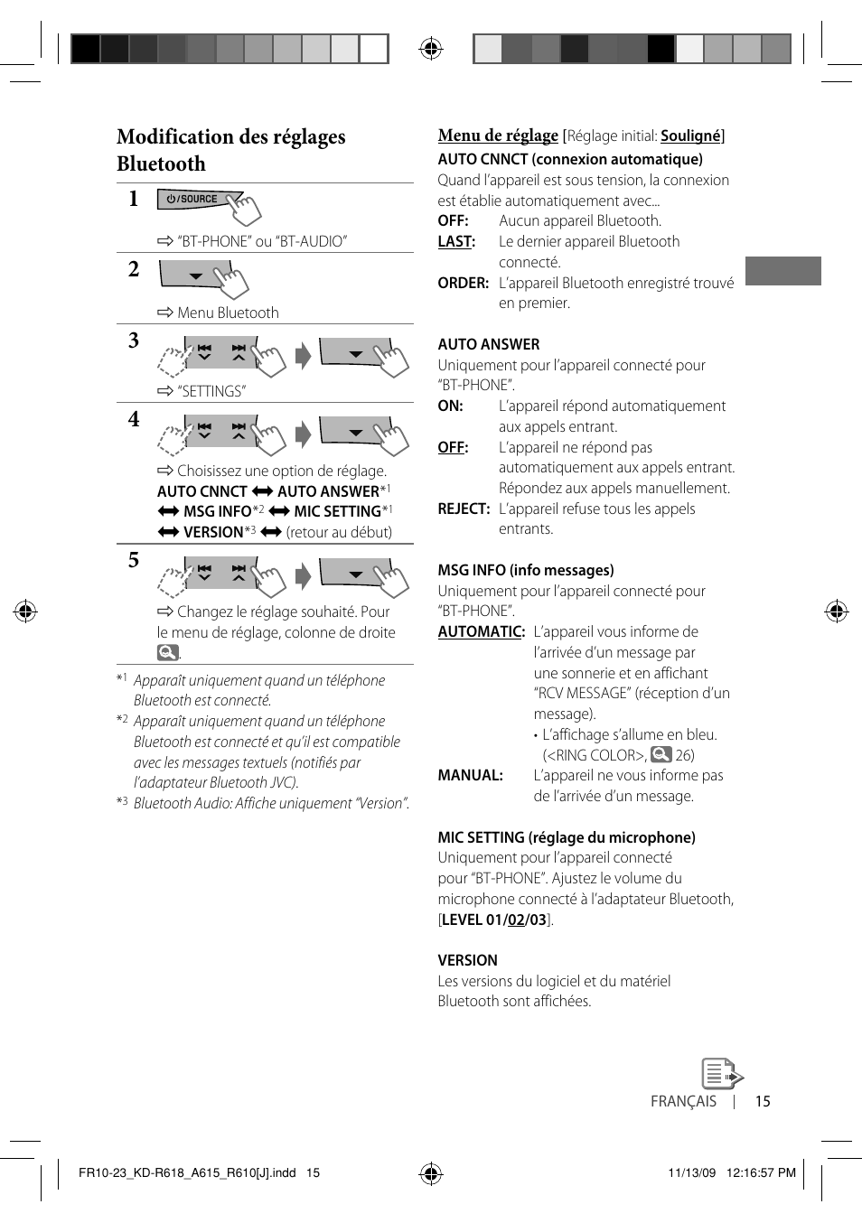 Modification des réglages bluetooth | JVC KD-A615 User Manual | Page 99 / 131