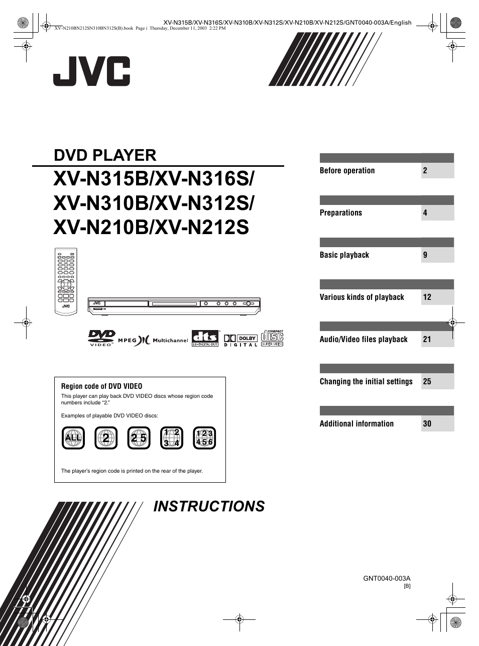 JVC XV-N210B  EN User Manual | 38 pages