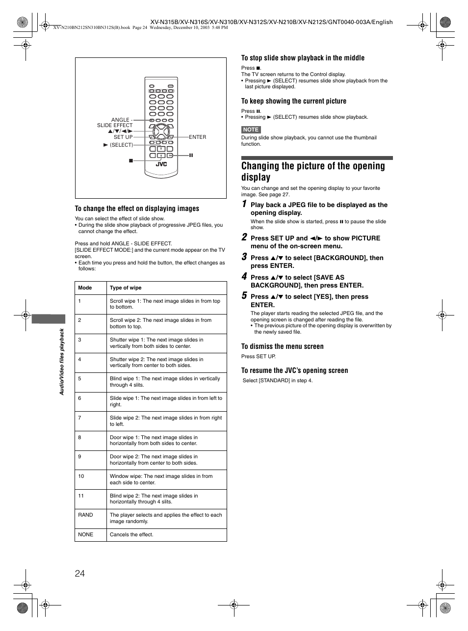 Changing the picture of the opening display | JVC XV-N210B  EN User Manual | Page 26 / 38