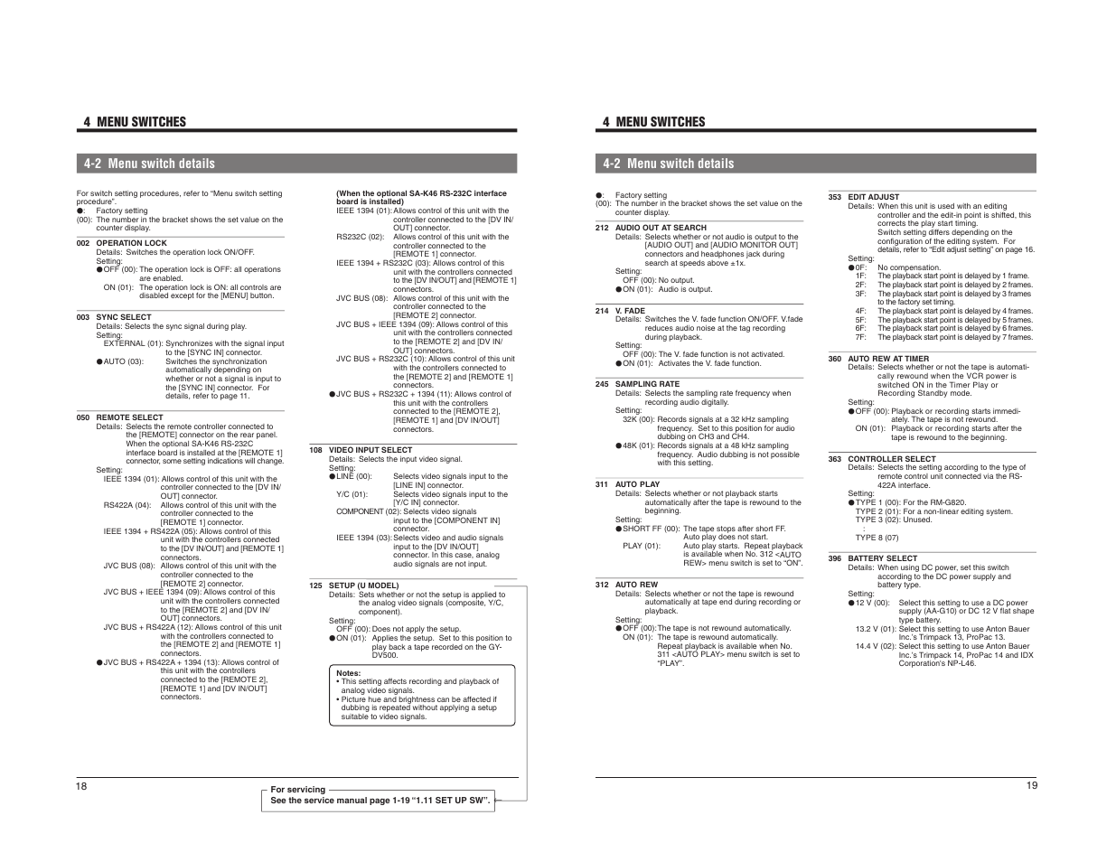 4 menu switches 4-2 menu switch details | JVC BR-DV600U User Manual | Page 11 / 24
