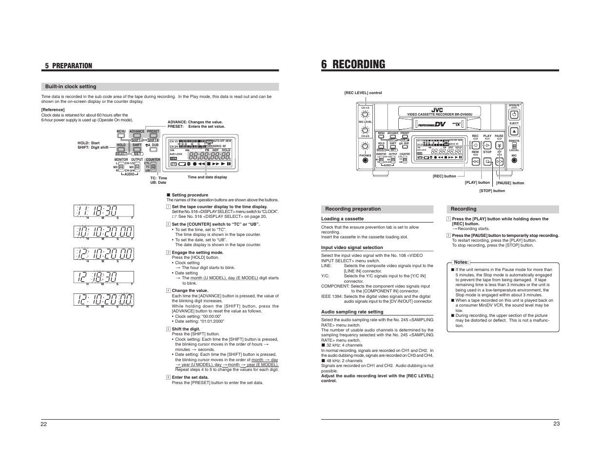 6 recording, 5 preparation | JVC BR-DV600U User Manual | Page 13 / 24