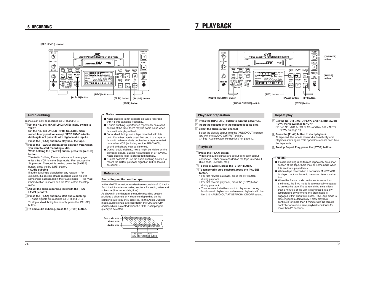 7 playback, 6 recording | JVC BR-DV600U User Manual | Page 14 / 24
