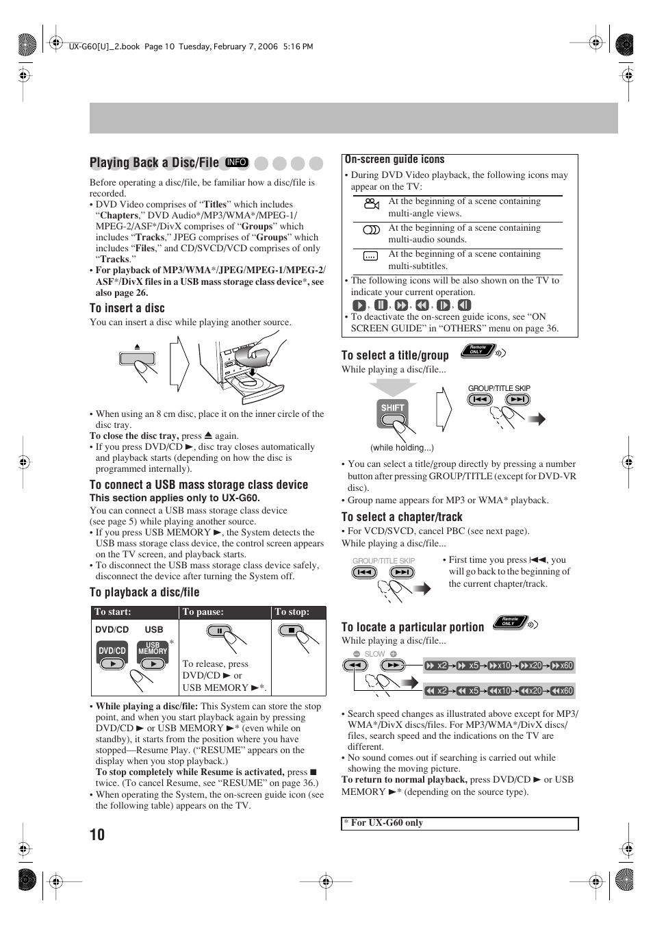 Playing back a disc/file | JVC UX-G60 User Manual | Page 12 / 48