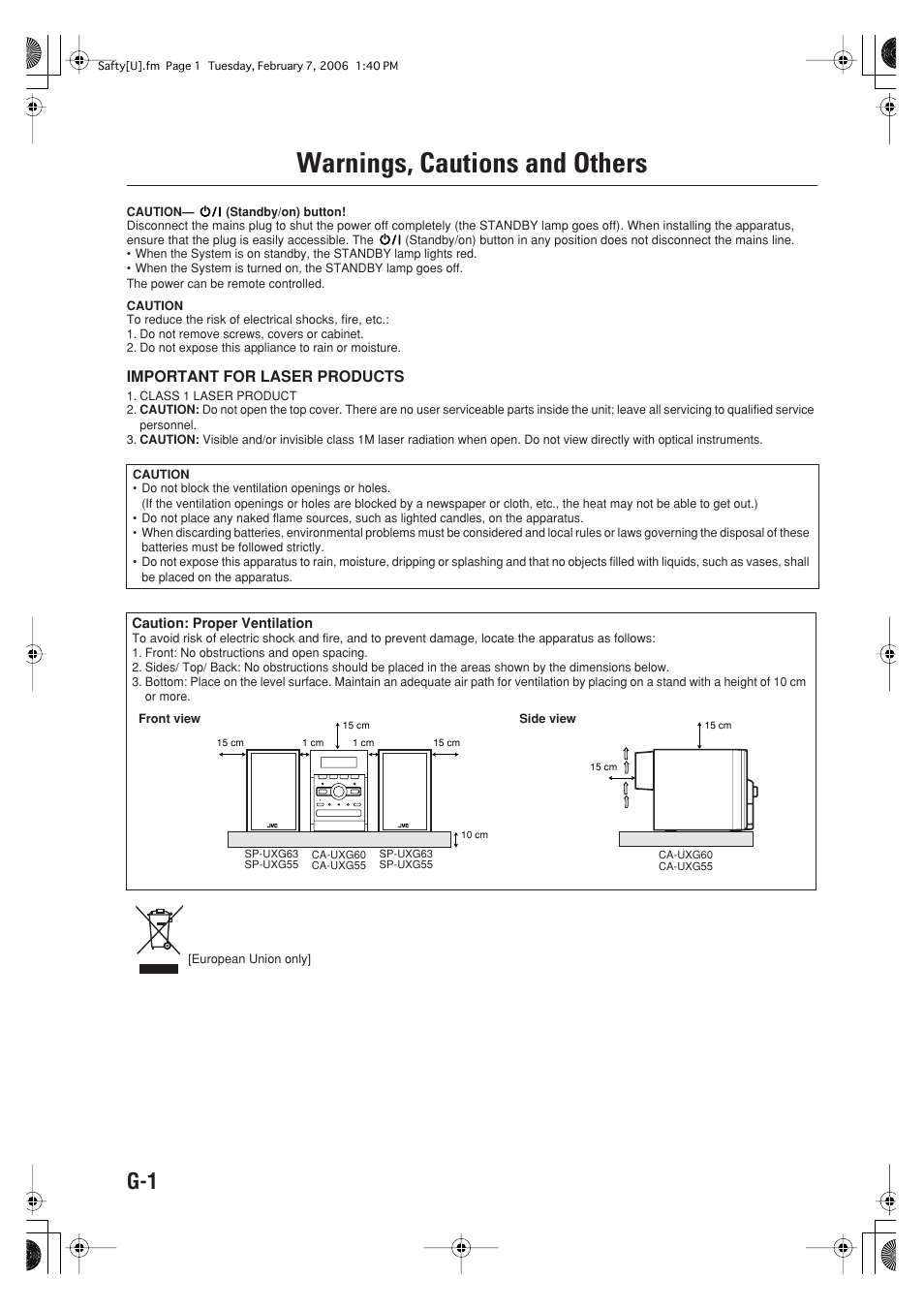 Warnings, cautions and others | JVC UX-G60 User Manual | Page 2 / 48