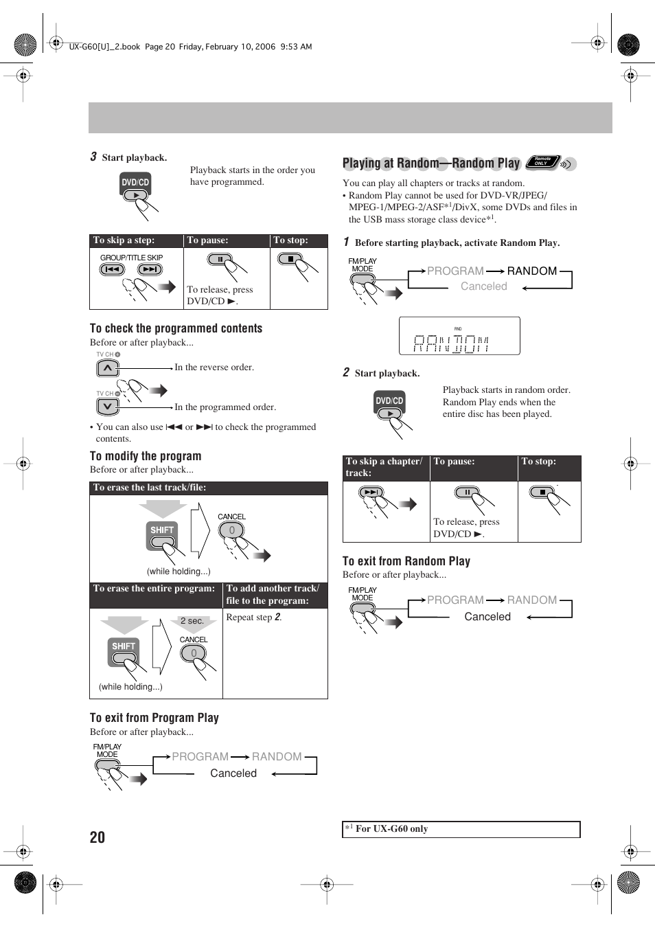 Playing at random—random play | JVC UX-G60 User Manual | Page 22 / 48