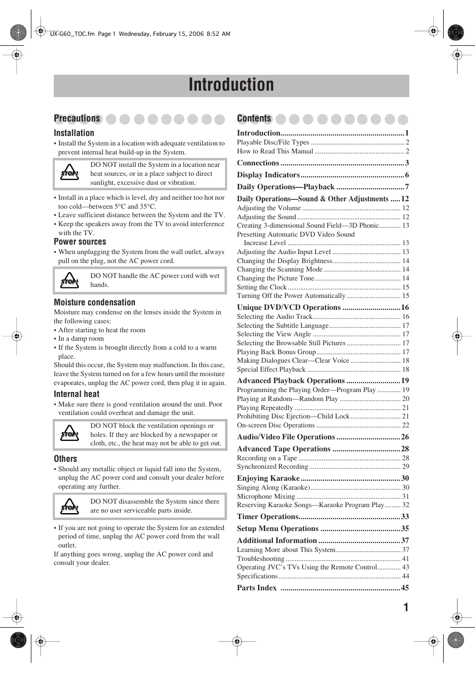 Introduction | JVC UX-G60 User Manual | Page 3 / 48
