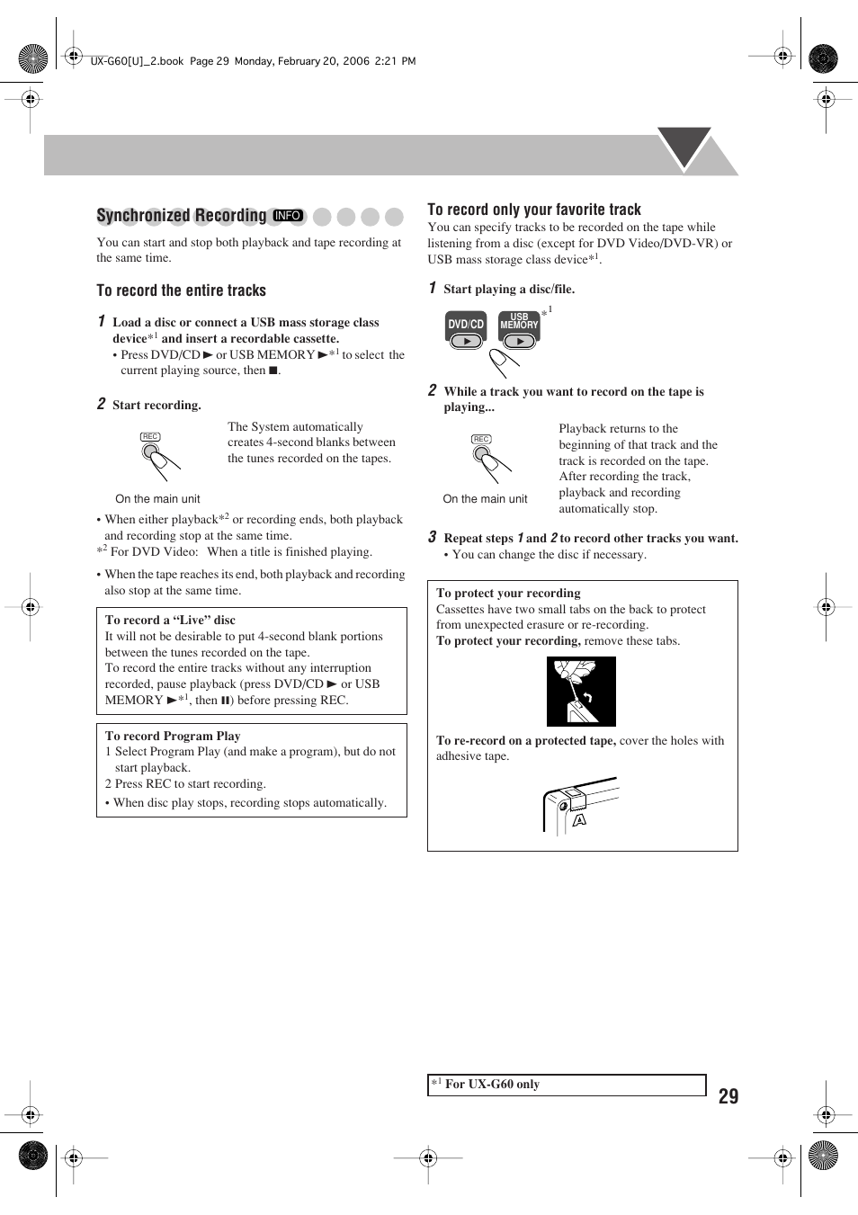 Synchronized recording | JVC UX-G60 User Manual | Page 31 / 48