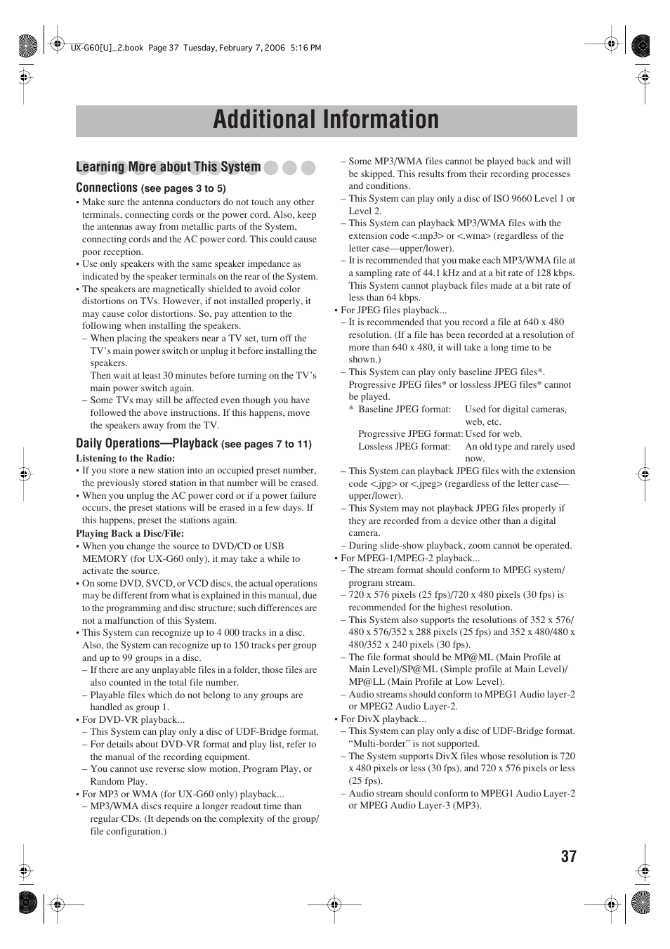 Additional information, Learning more about this system | JVC UX-G60 User Manual | Page 39 / 48