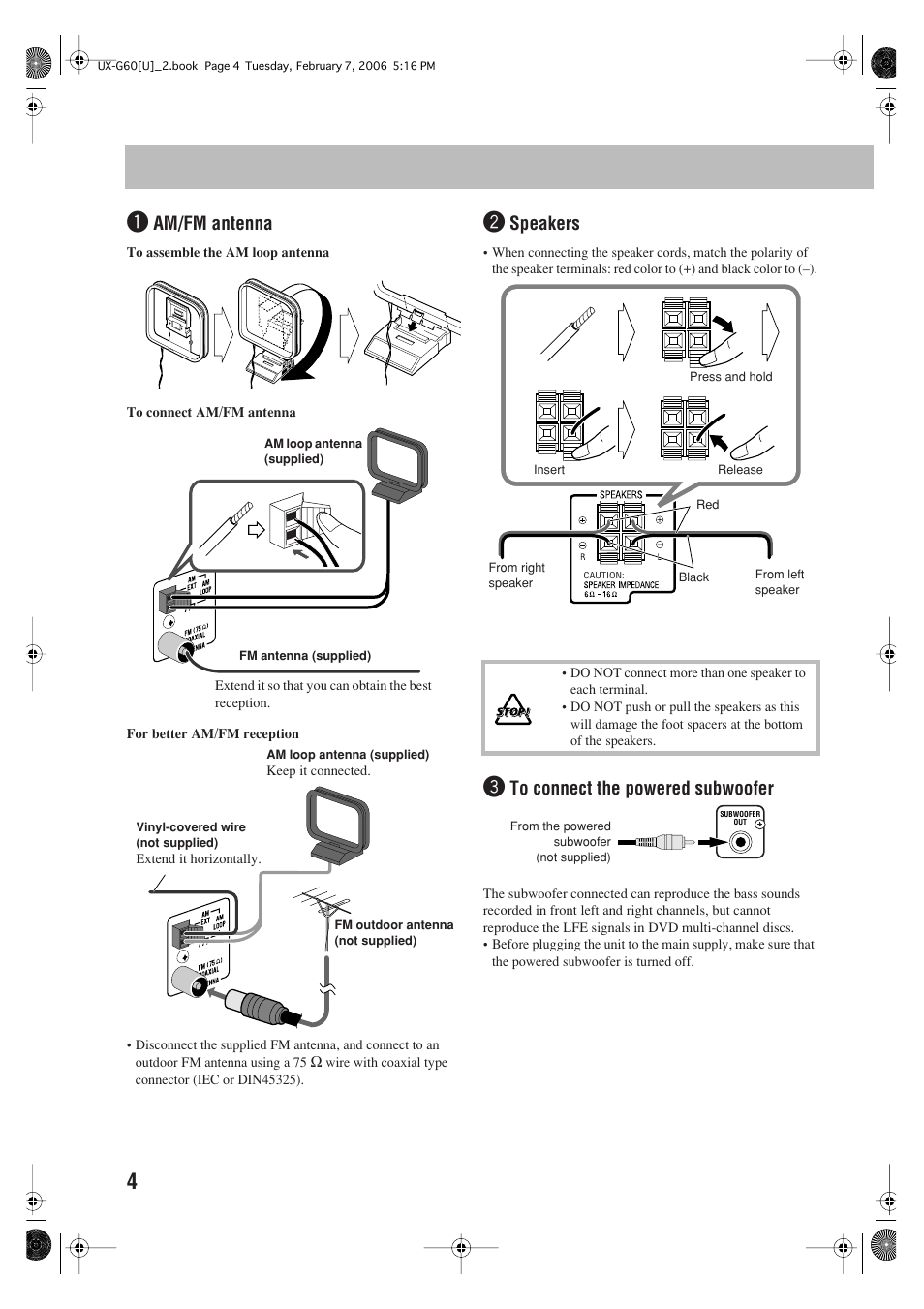 Am/fm antenna, Speakers | JVC UX-G60 User Manual | Page 6 / 48