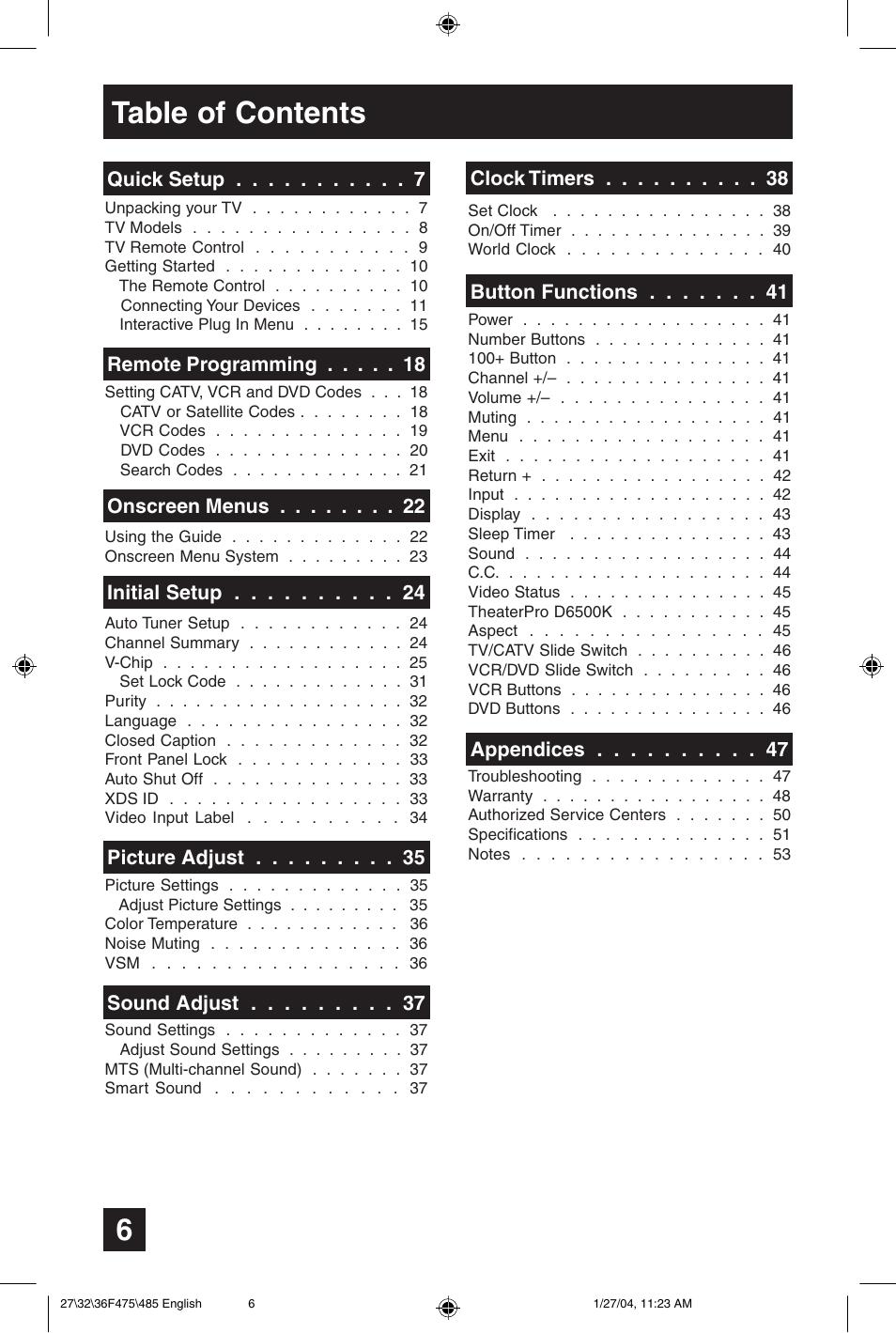 JVC AV 27F475 User Manual | Page 6 / 56