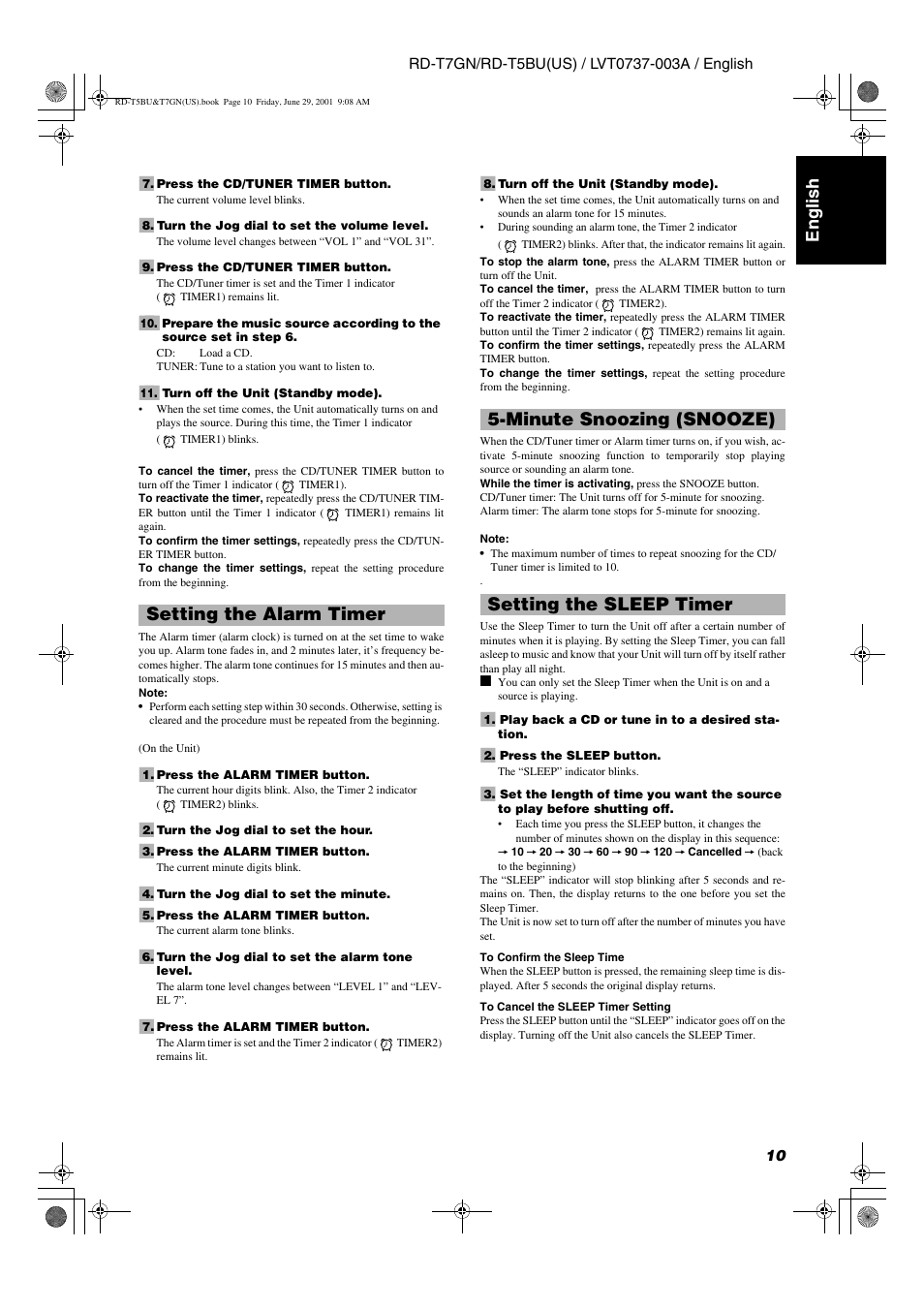 English | JVC RD-T5BU User Manual | Page 13 / 16