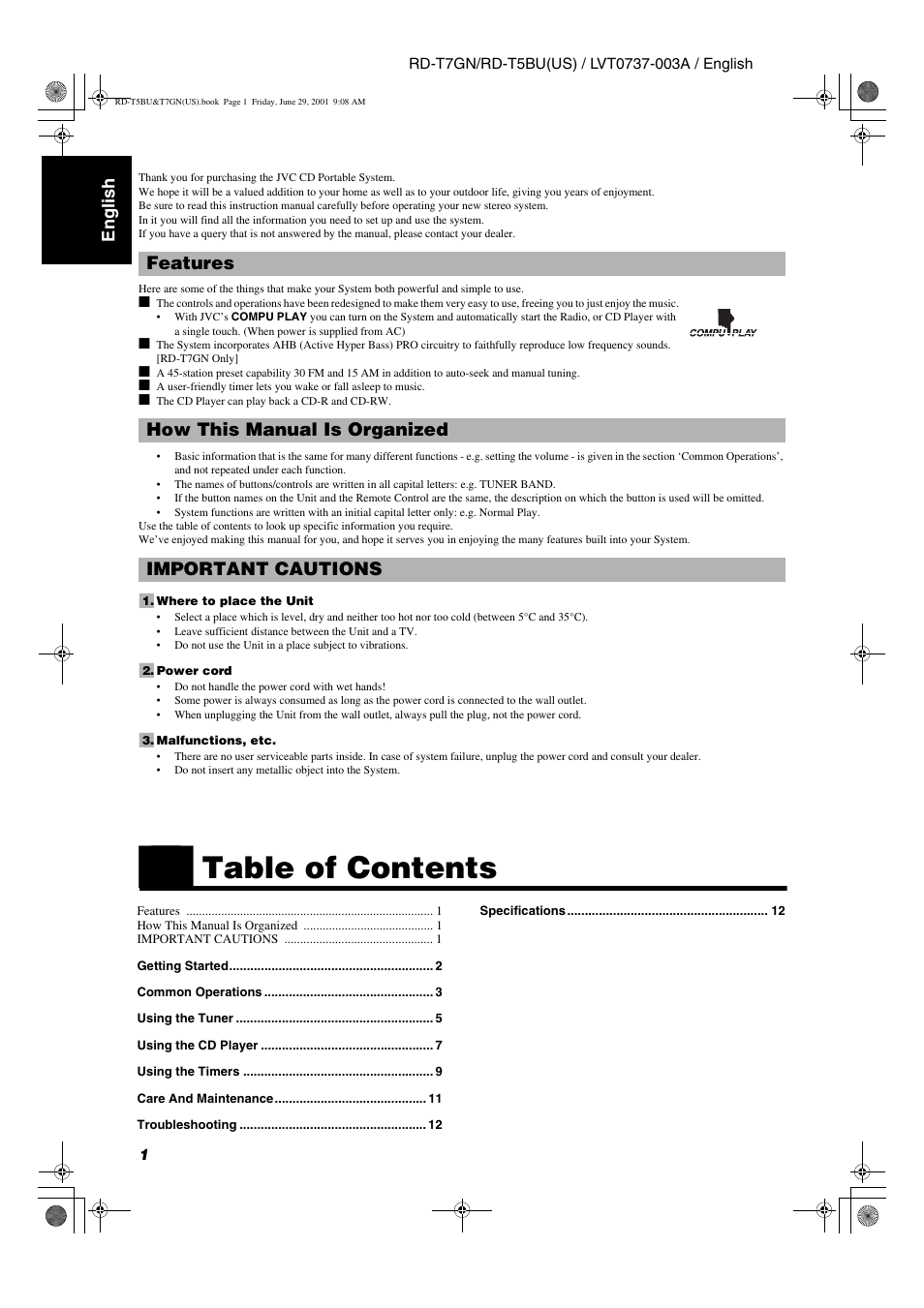 JVC RD-T5BU User Manual | Page 4 / 16