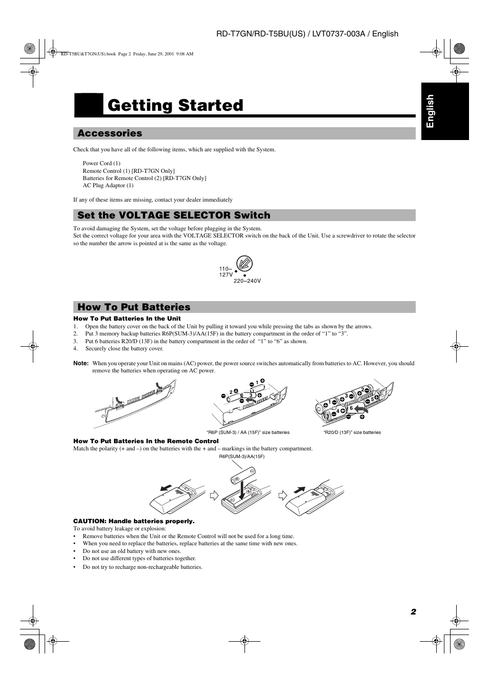 Getting started, English | JVC RD-T5BU User Manual | Page 5 / 16