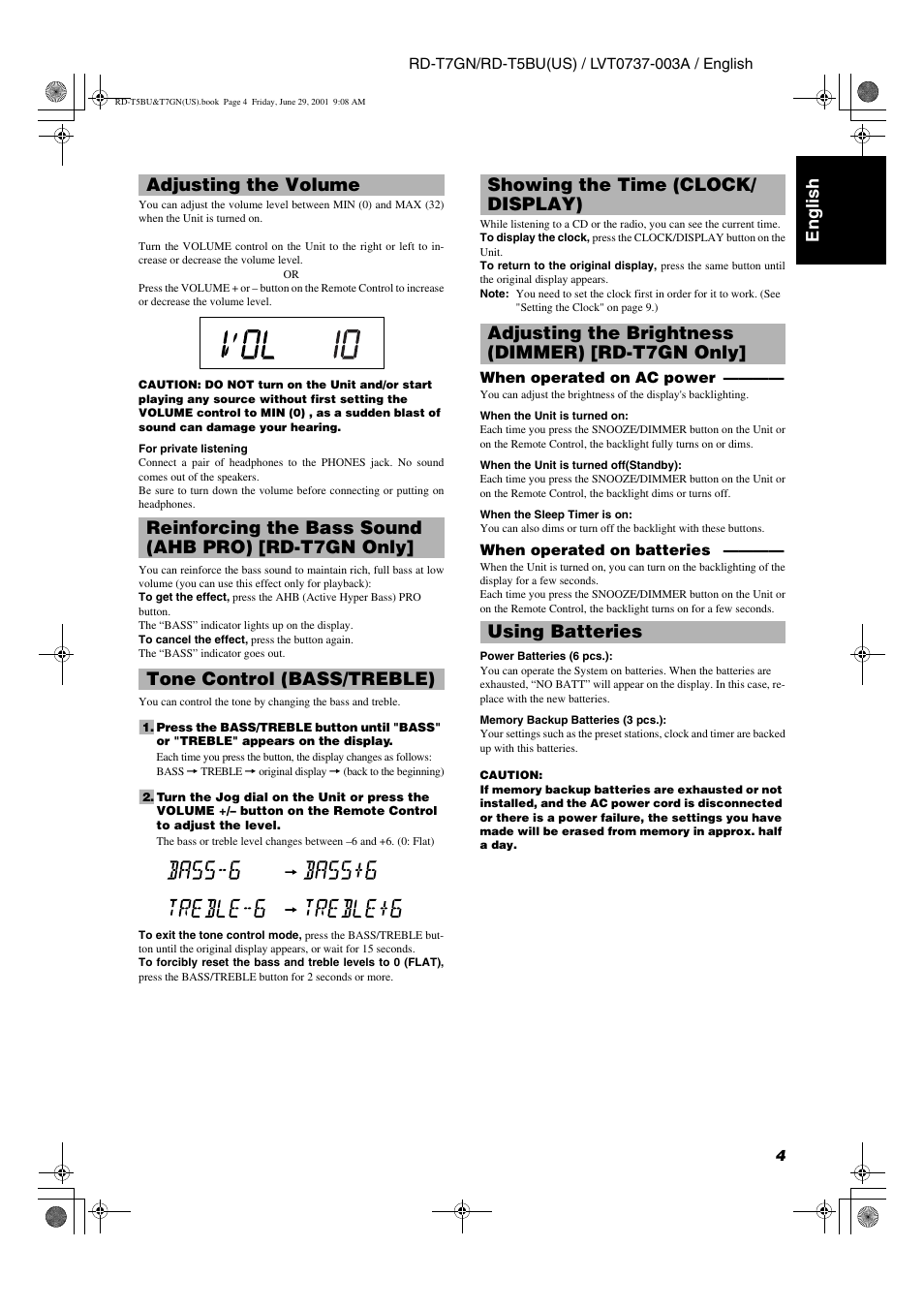English | JVC RD-T5BU User Manual | Page 7 / 16