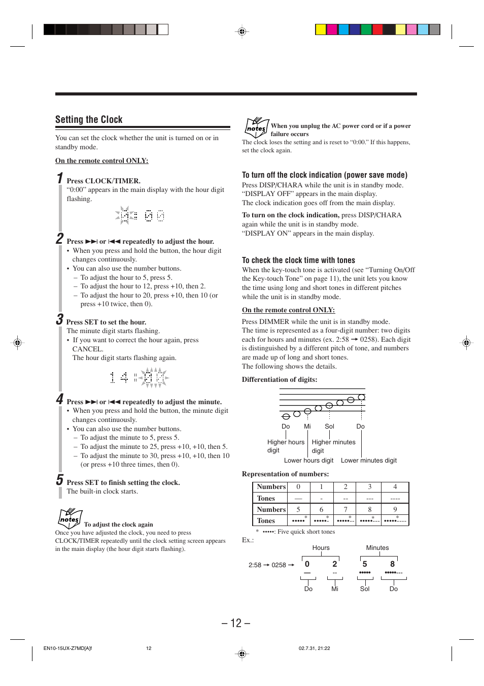 Setting the clock | JVC 0802MWMMDWJEM User Manual | Page 15 / 74