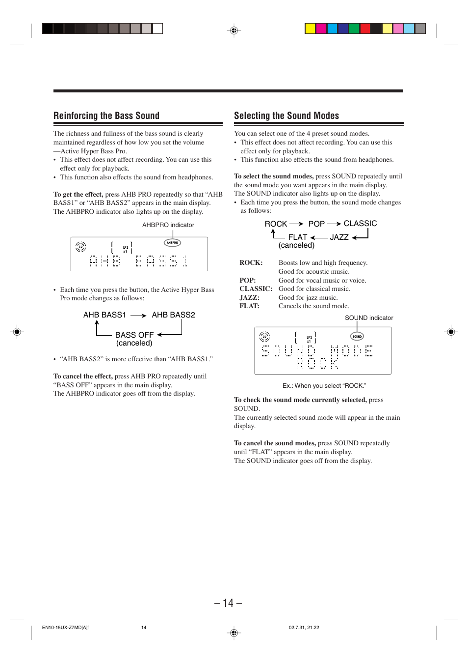 Selecting the sound modes, Reinforcing the bass sound | JVC 0802MWMMDWJEM User Manual | Page 17 / 74