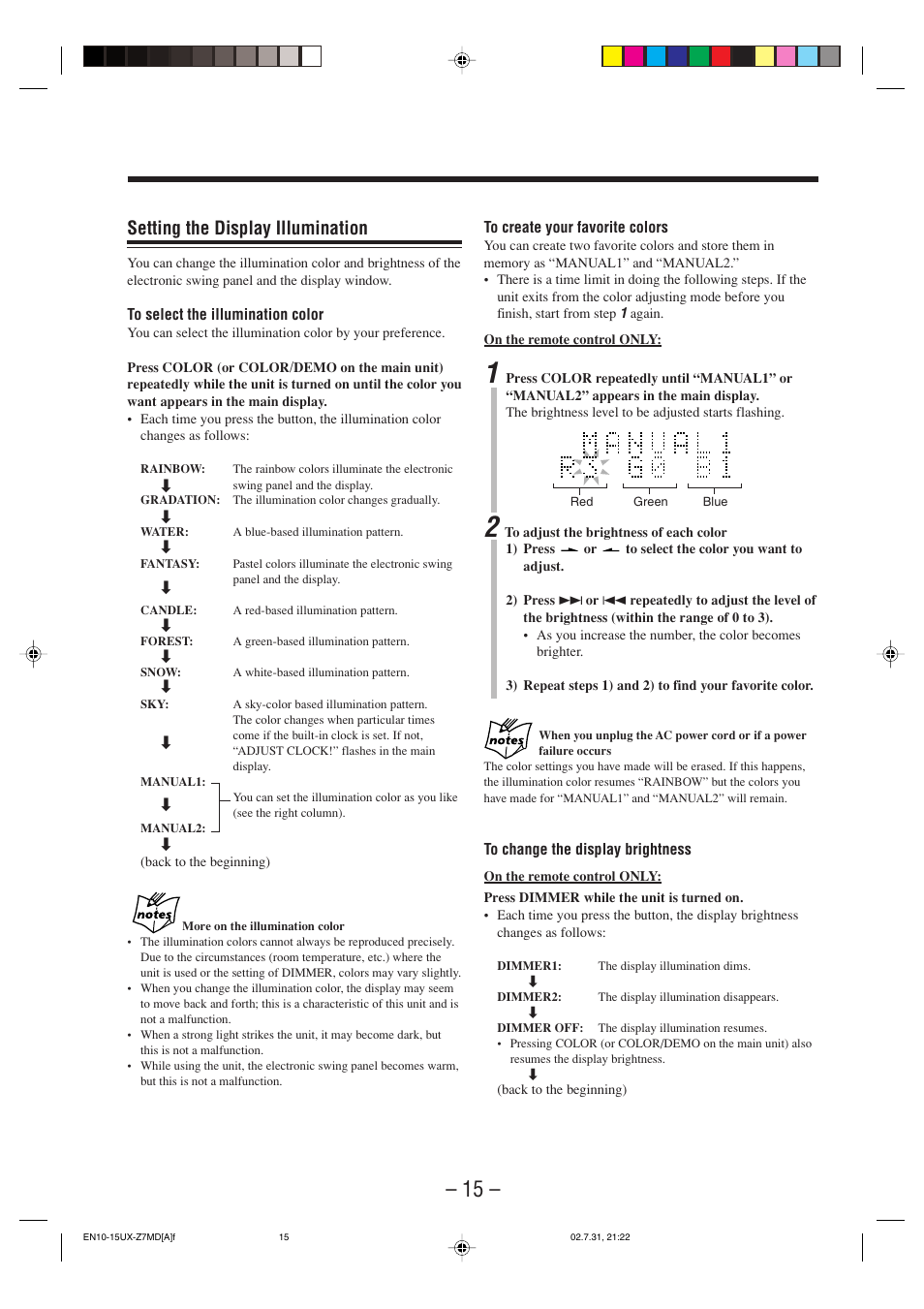 Setting the display illumination | JVC 0802MWMMDWJEM User Manual | Page 18 / 74