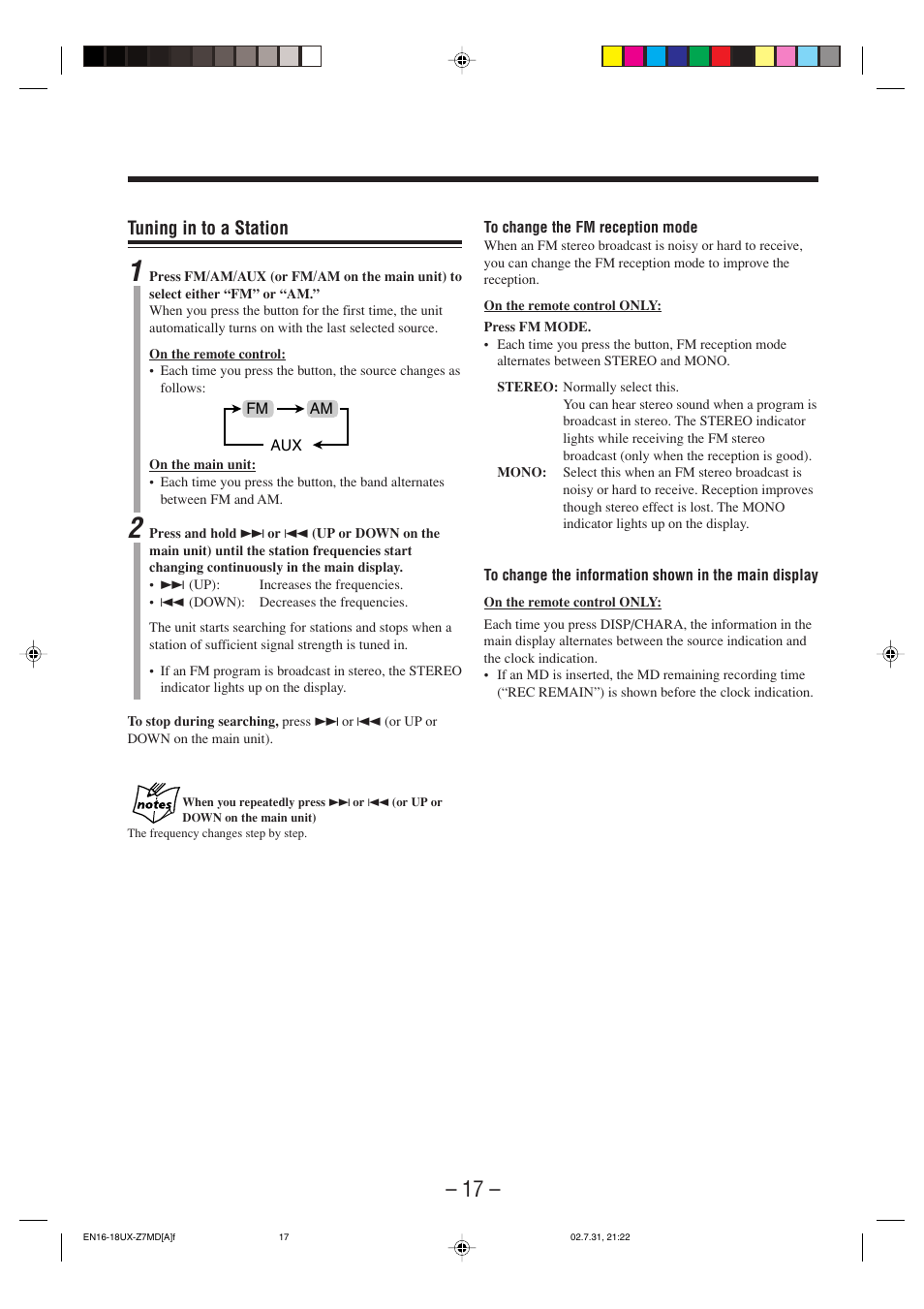 Tuning in to a station | JVC 0802MWMMDWJEM User Manual | Page 20 / 74