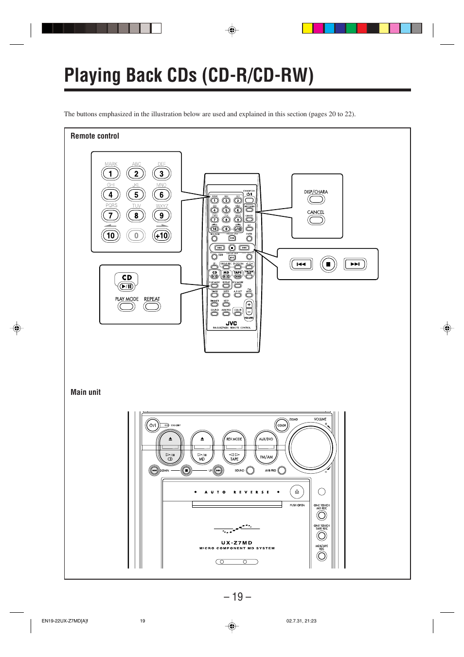 Playing back cds (cd-r/cd-rw) | JVC 0802MWMMDWJEM User Manual | Page 22 / 74