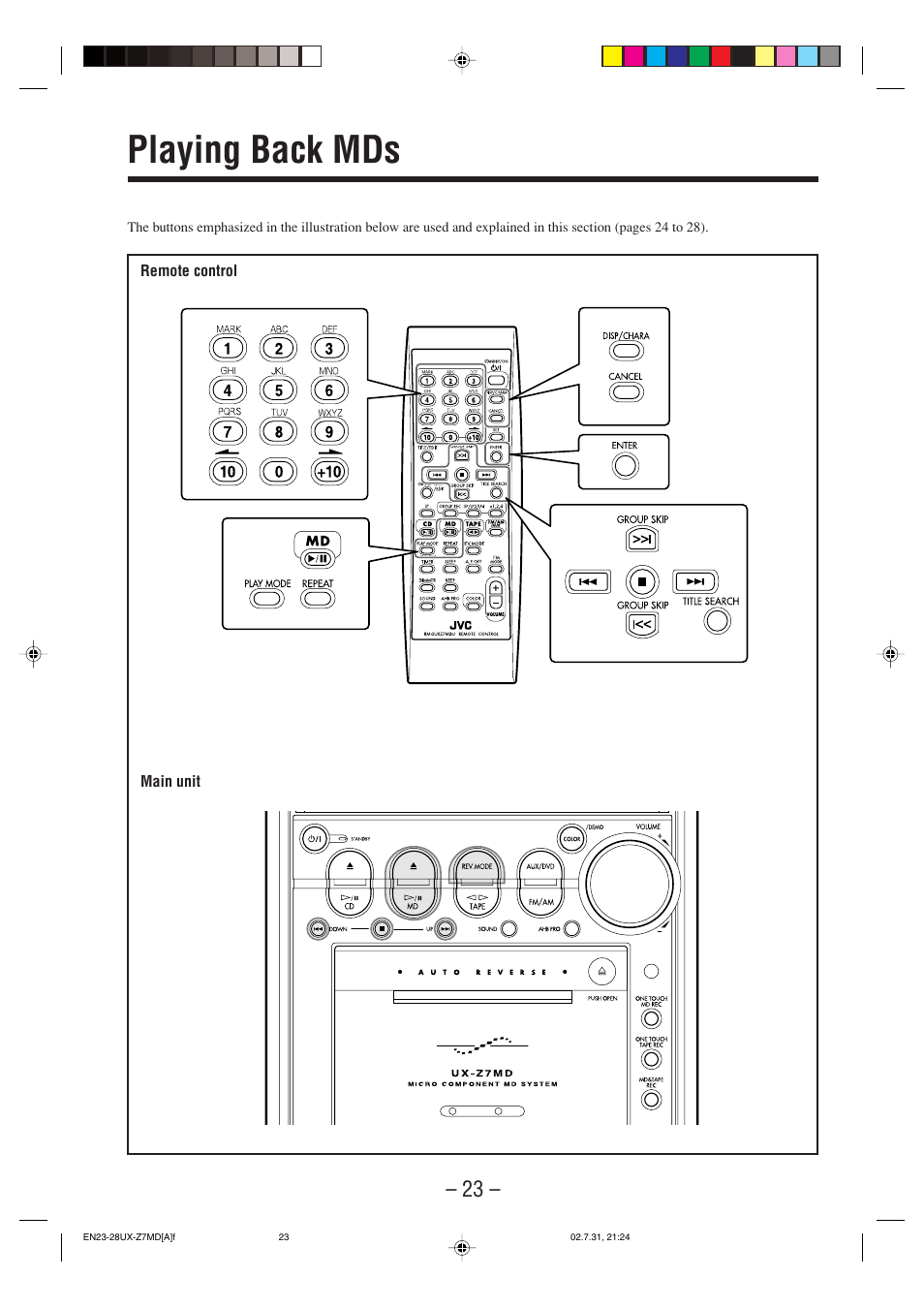 Playing back mds | JVC 0802MWMMDWJEM User Manual | Page 26 / 74