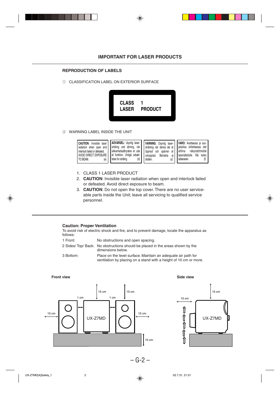 Important for laser products, Class 1 laser product | JVC 0802MWMMDWJEM User Manual | Page 3 / 74