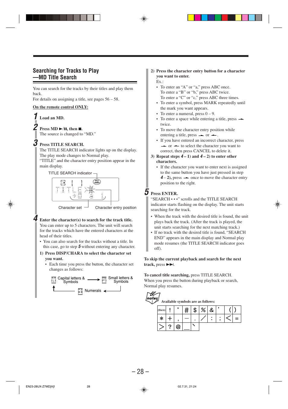 Searching for tracks to play —md title search | JVC 0802MWMMDWJEM User Manual | Page 31 / 74