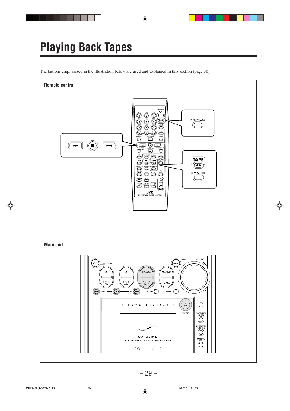 Playing back tapes | JVC 0802MWMMDWJEM User Manual | Page 32 / 74