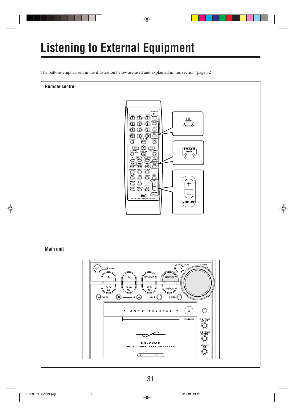 Listening to external equipment | JVC 0802MWMMDWJEM User Manual | Page 34 / 74