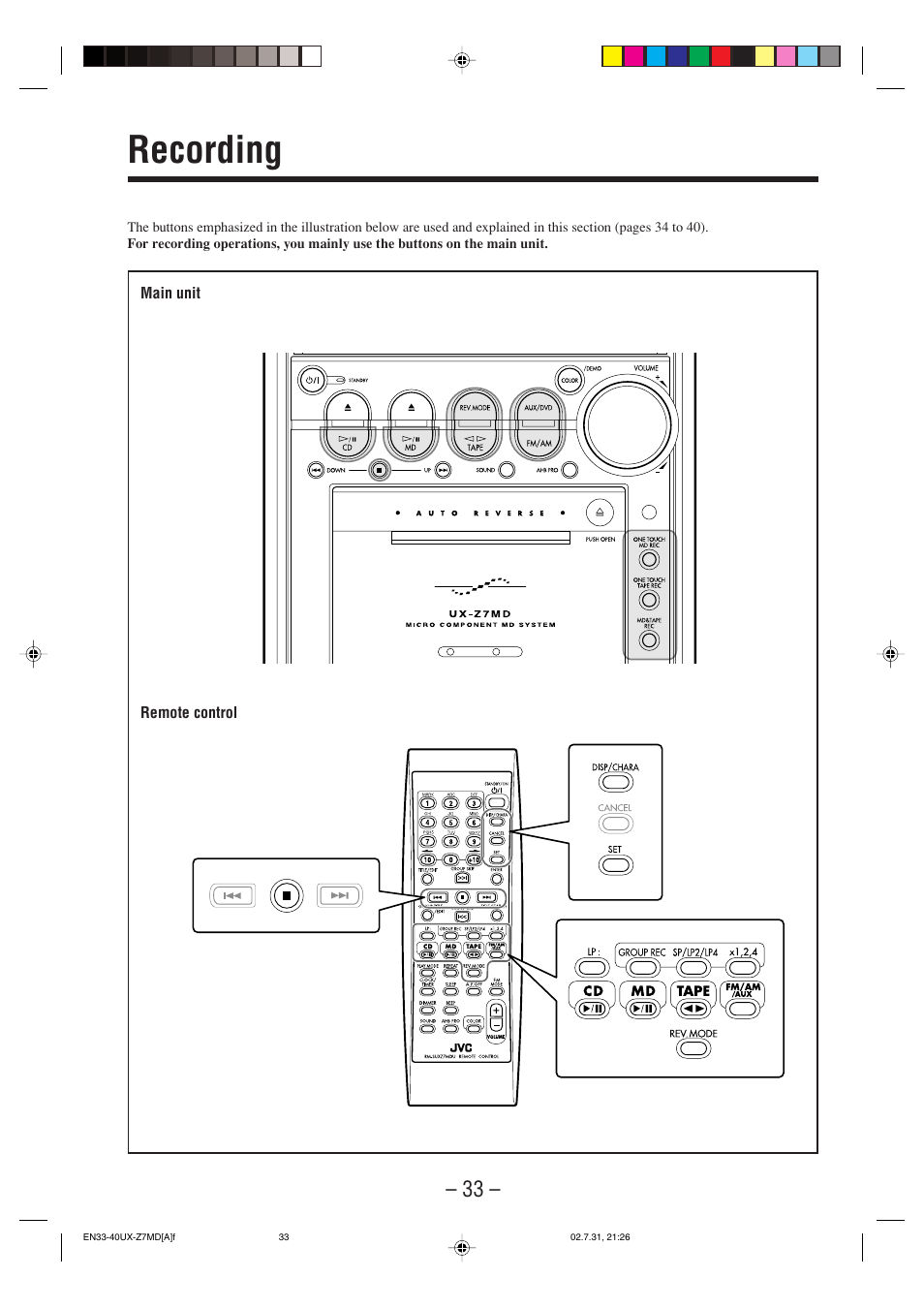 Recording | JVC 0802MWMMDWJEM User Manual | Page 36 / 74