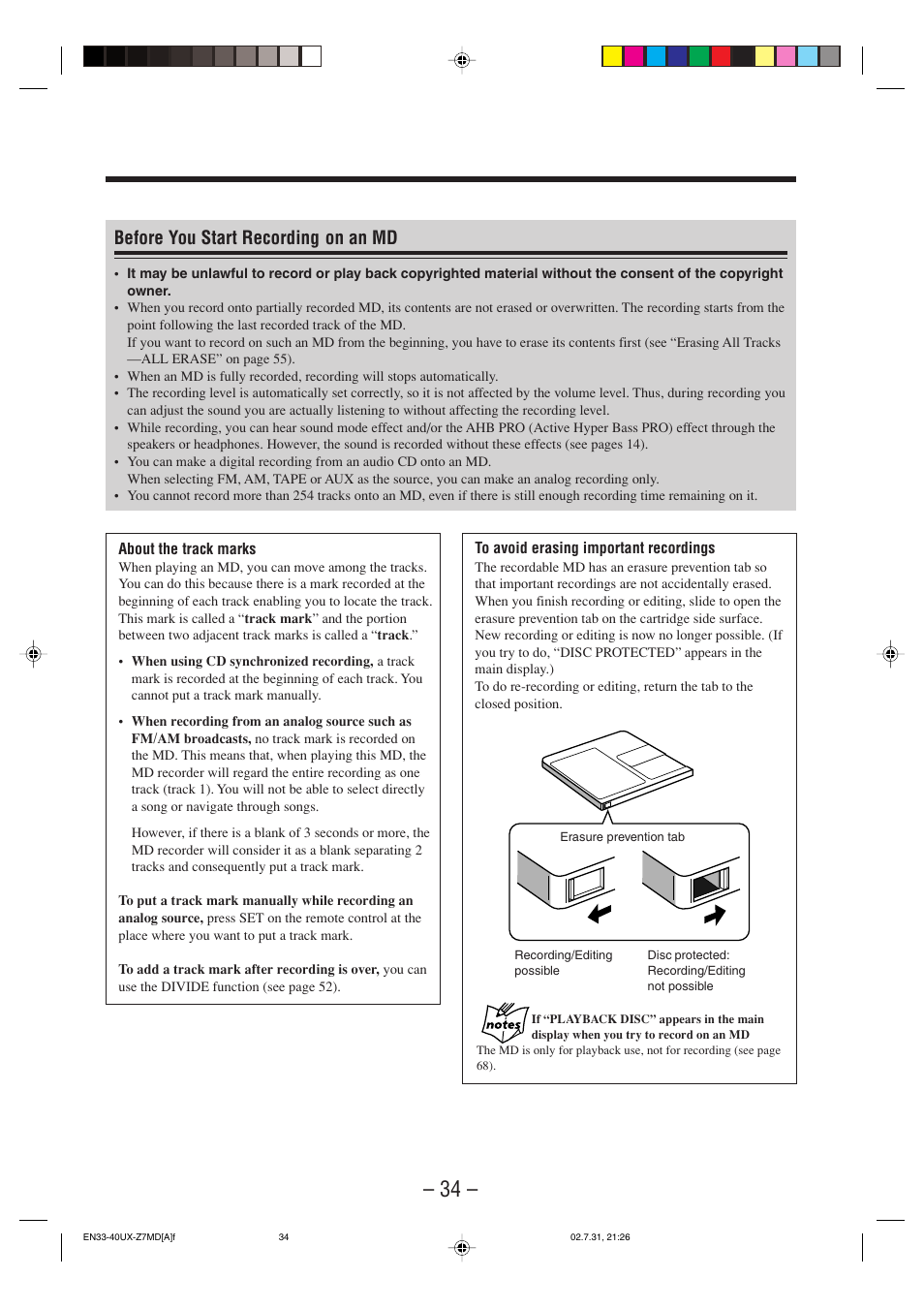 Before you start recording on an md | JVC 0802MWMMDWJEM User Manual | Page 37 / 74