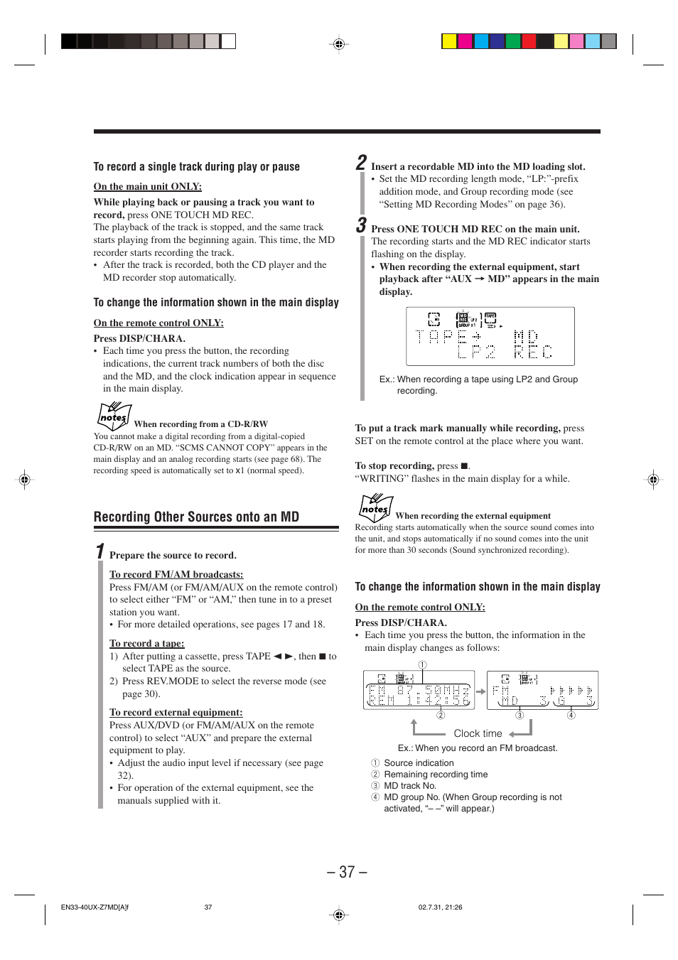 Recording other sources onto an md | JVC 0802MWMMDWJEM User Manual | Page 40 / 74