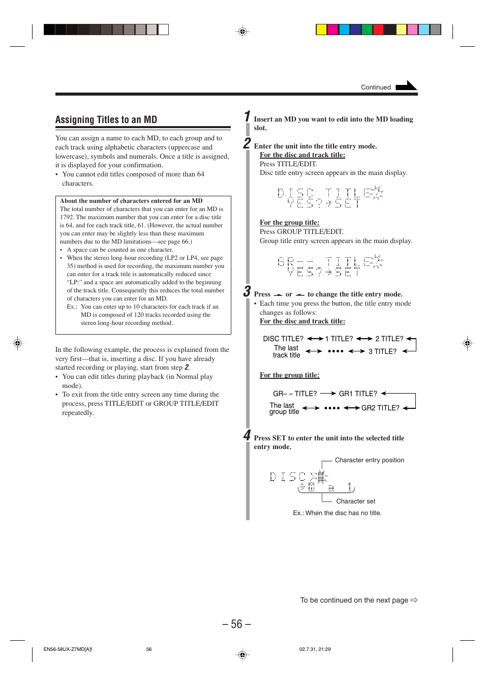 Assigning titles to an md | JVC 0802MWMMDWJEM User Manual | Page 59 / 74