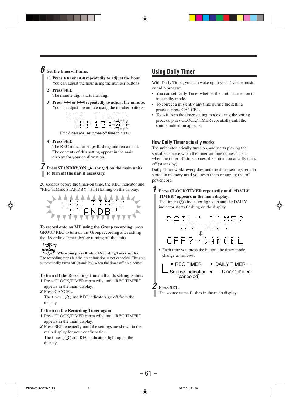 Using daily timer | JVC 0802MWMMDWJEM User Manual | Page 64 / 74