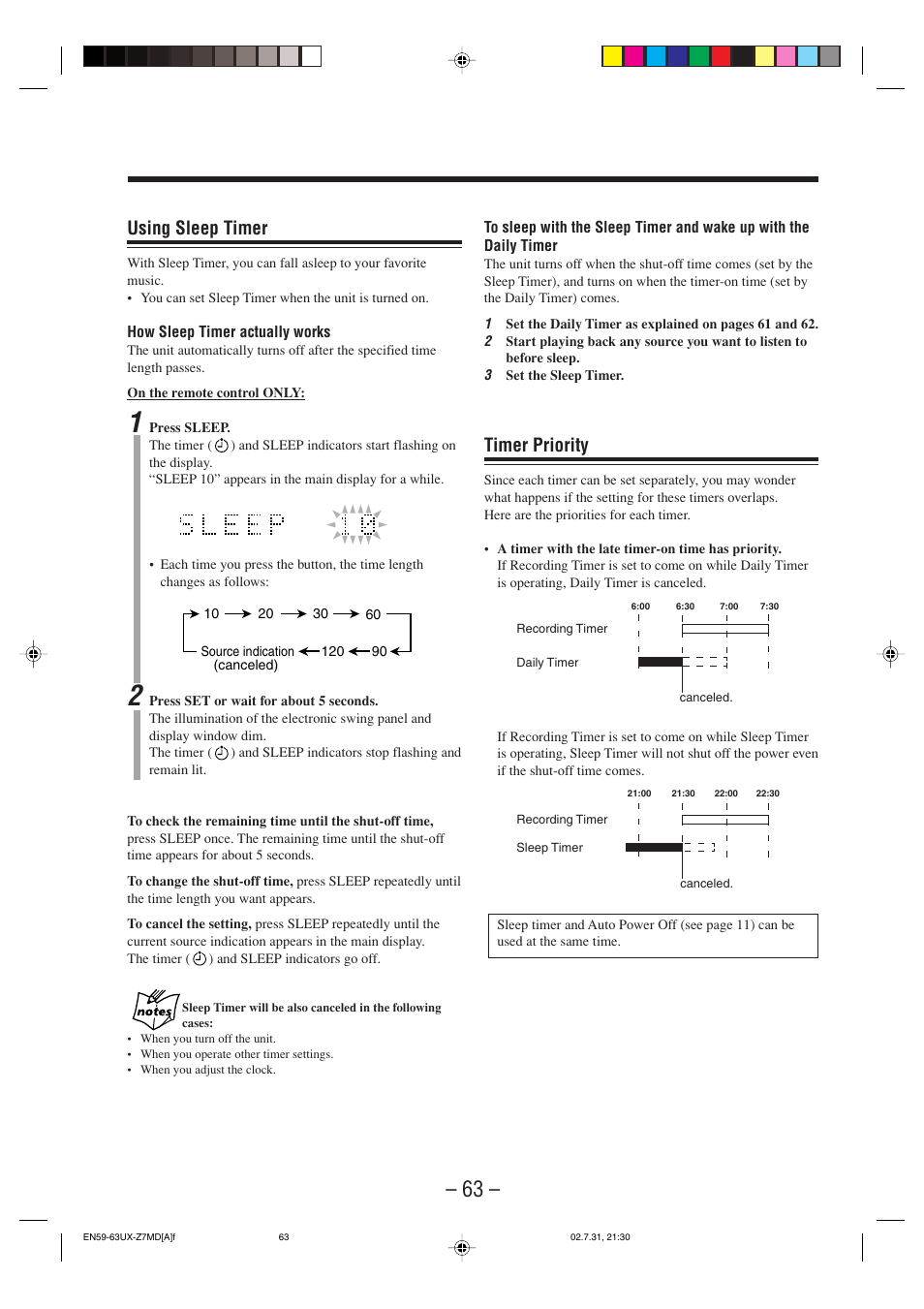 Using sleep timer, Timer priority | JVC 0802MWMMDWJEM User Manual | Page 66 / 74