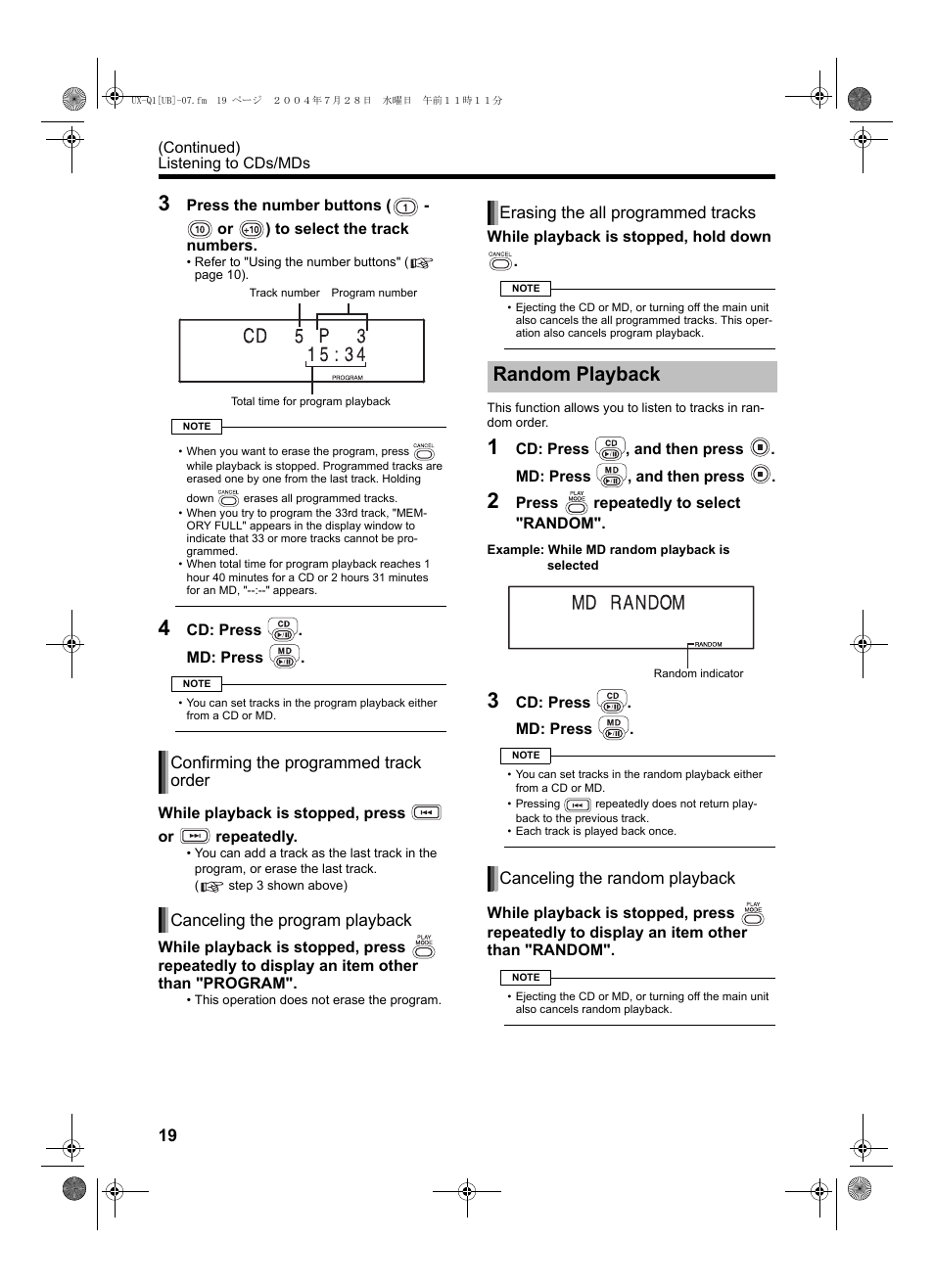 Random playback | JVC CA-UXQ1S User Manual | Page 22 / 52