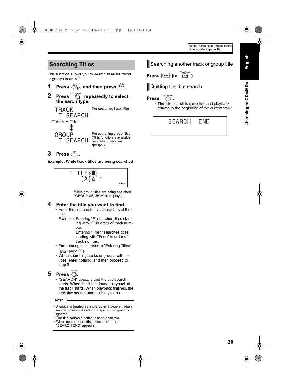 Searching titles | JVC CA-UXQ1S User Manual | Page 23 / 52