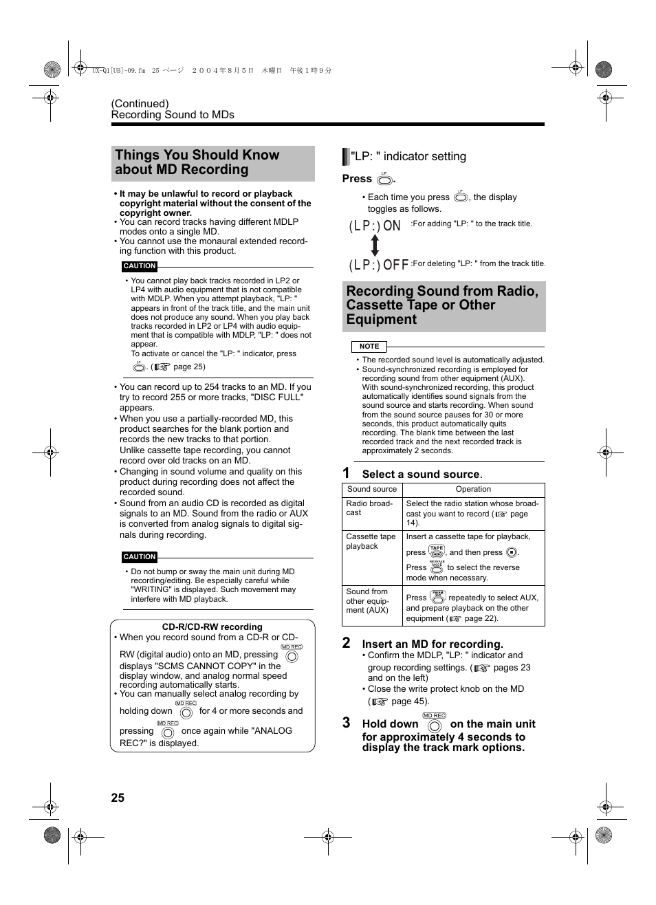 Lp: " indicator setting | JVC CA-UXQ1S User Manual | Page 28 / 52
