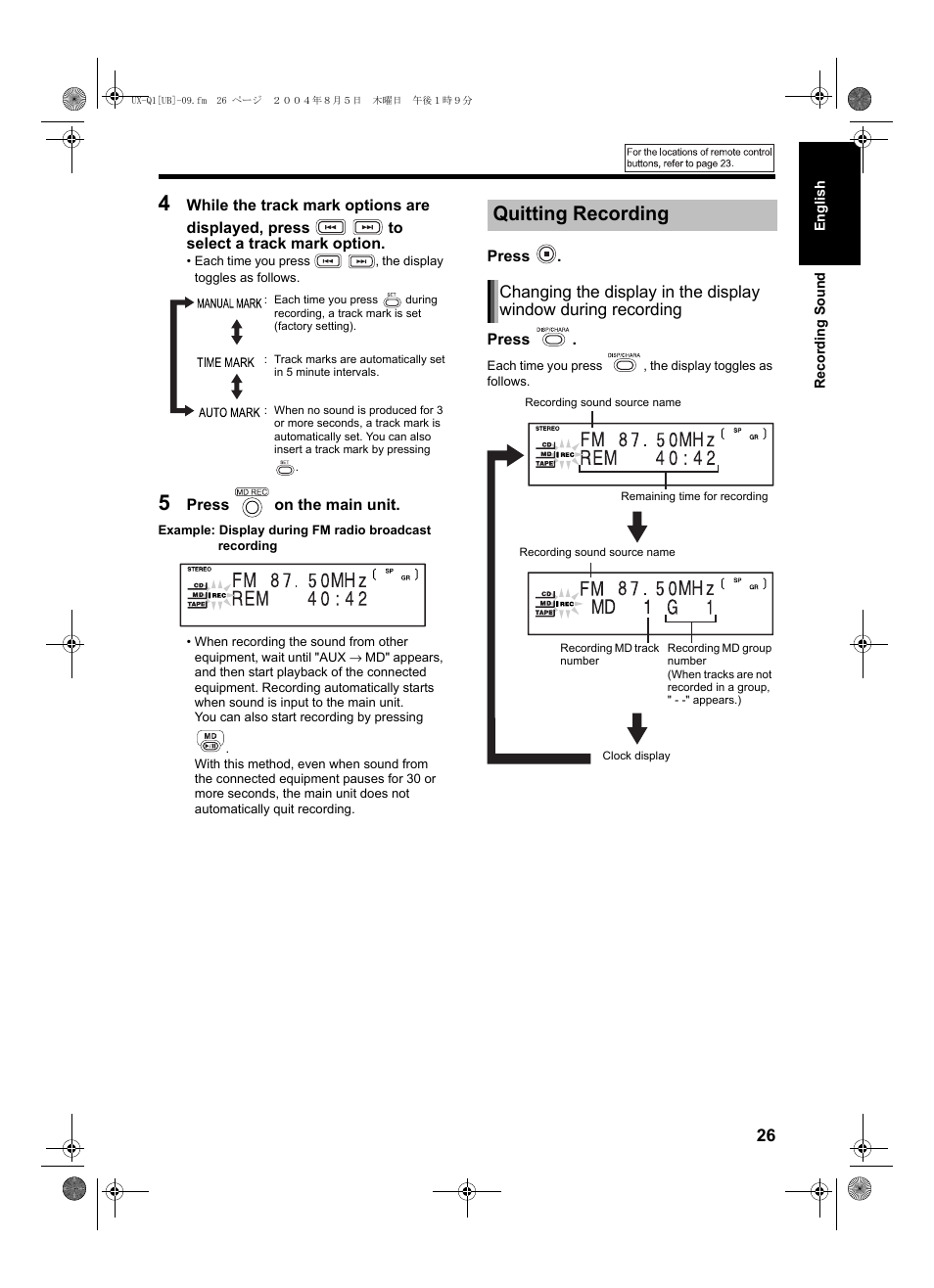 Quitting recording | JVC CA-UXQ1S User Manual | Page 29 / 52