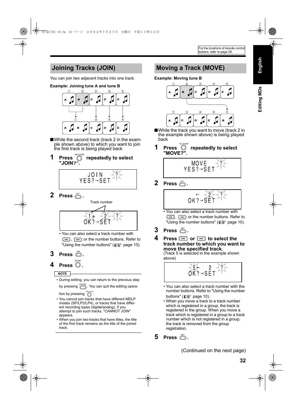 Joining tracks (join), Moving a track (move) | JVC CA-UXQ1S User Manual | Page 35 / 52