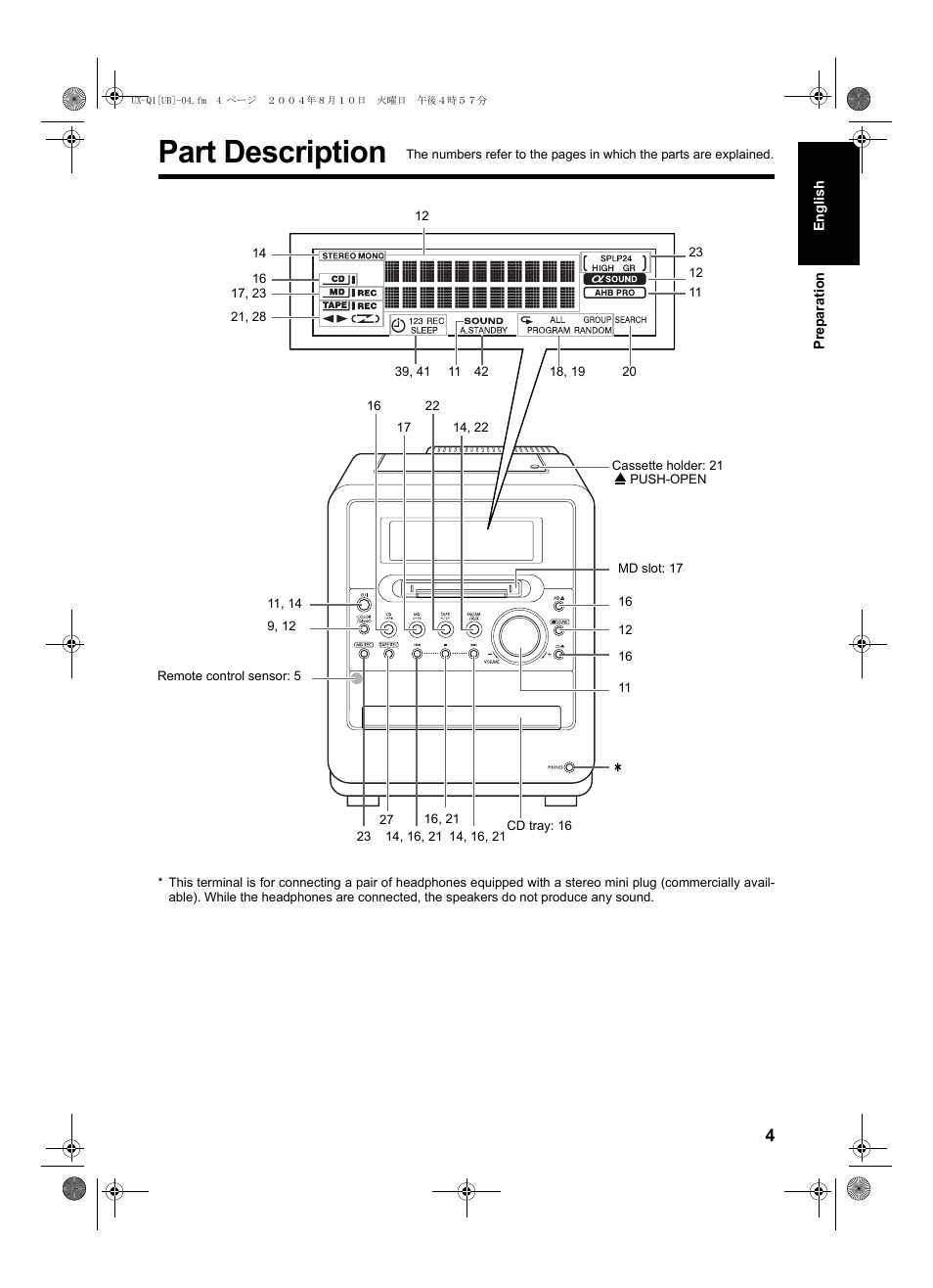 Part description | JVC CA-UXQ1S User Manual | Page 7 / 52