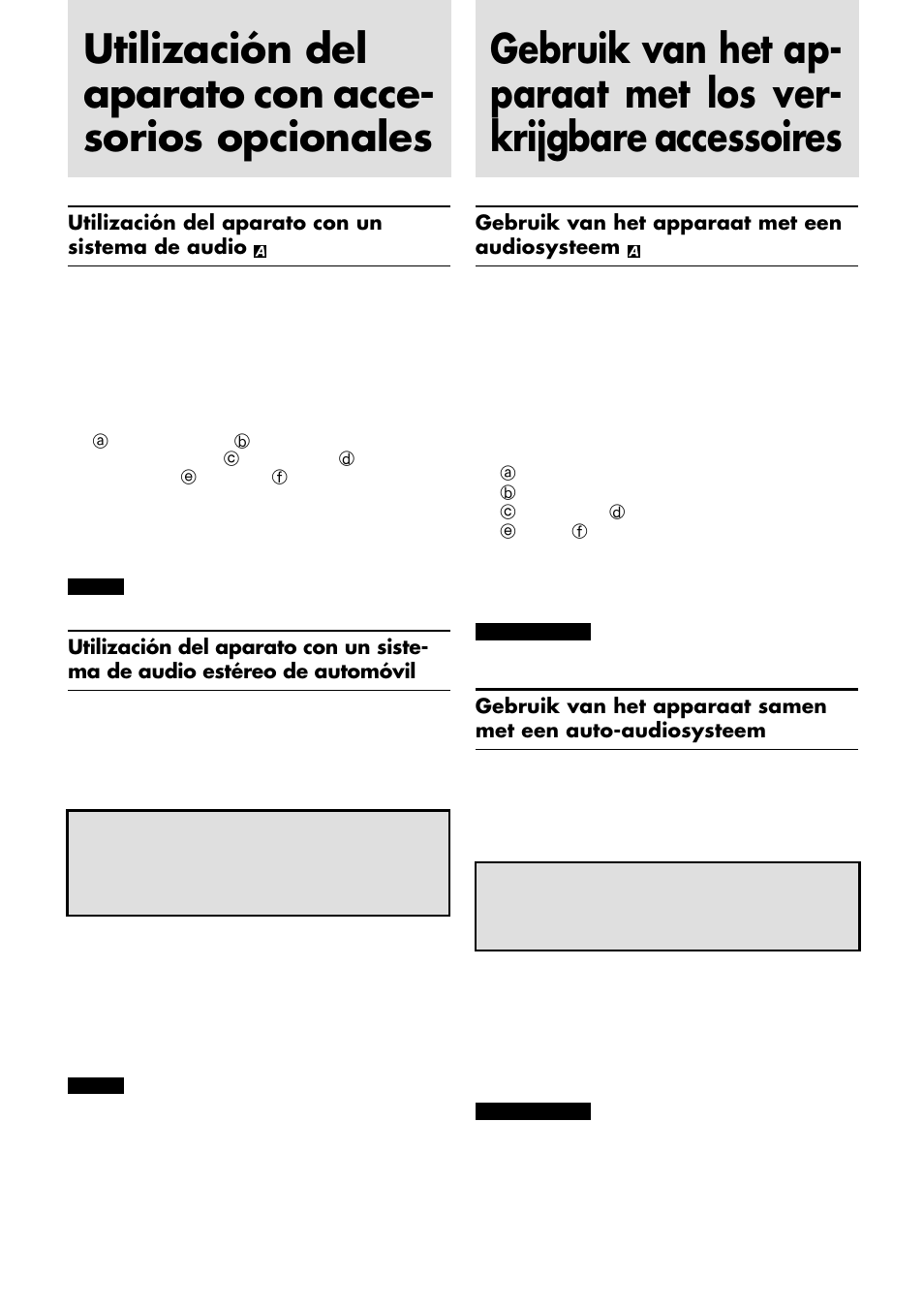 Utilización del aparato con un sistema de audio, Gebruik van het apparaat met een audiosysteem | JVC XL-PG31 User Manual | Page 27 / 38