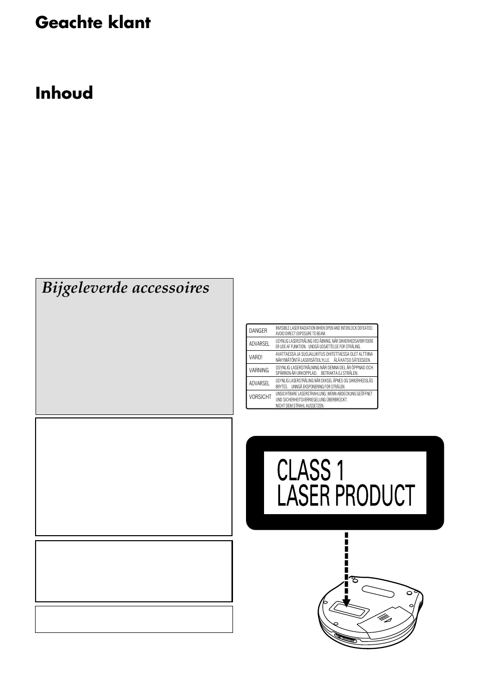 Geachte klant, Inhoud, Bijgeleverde accessoires | Waarschuwing | JVC XL-PG31 User Manual | Page 3 / 38