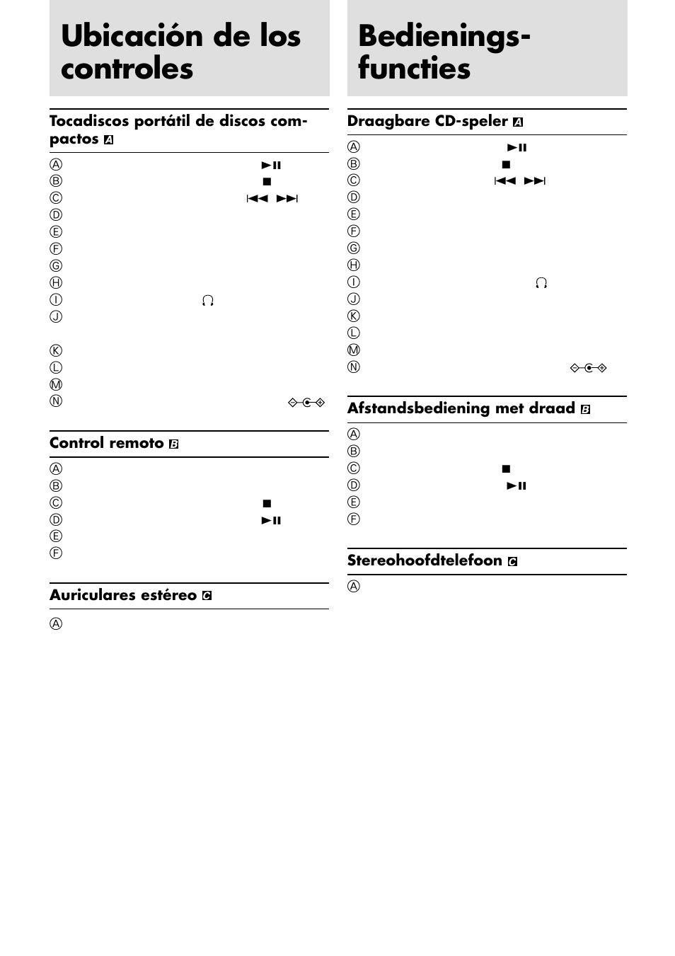 Ubicación de los controles, Bedienings- functies | JVC XL-PG31 User Manual | Page 5 / 38