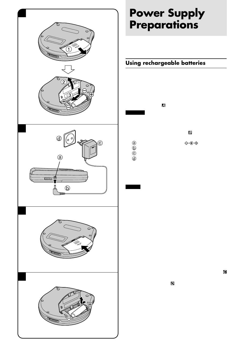 Power supply preparations, Ab c d | JVC XL-PG31 User Manual | Page 6 / 38