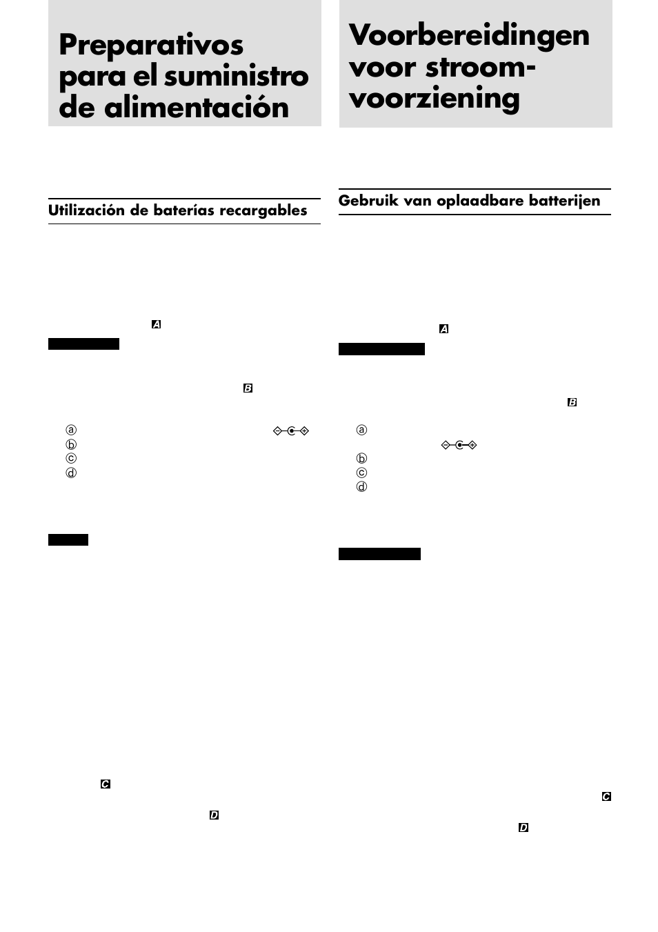 Preparativos para el suministro de alimentación, Voorbereidingen voor stroom- voorziening | JVC XL-PG31 User Manual | Page 7 / 38
