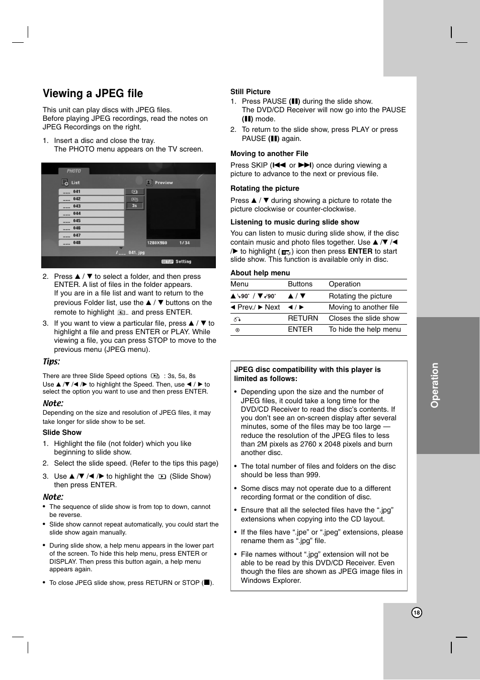 Viewing a jpeg file, Operation | JVC LVT2051-002A User Manual | Page 21 / 28