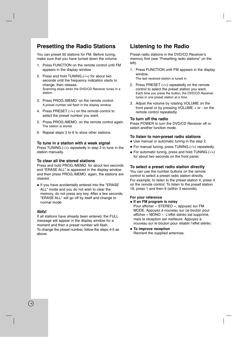 Presetting the radio stations, Listening to the radio | JVC LVT2051-002A User Manual | Page 22 / 28