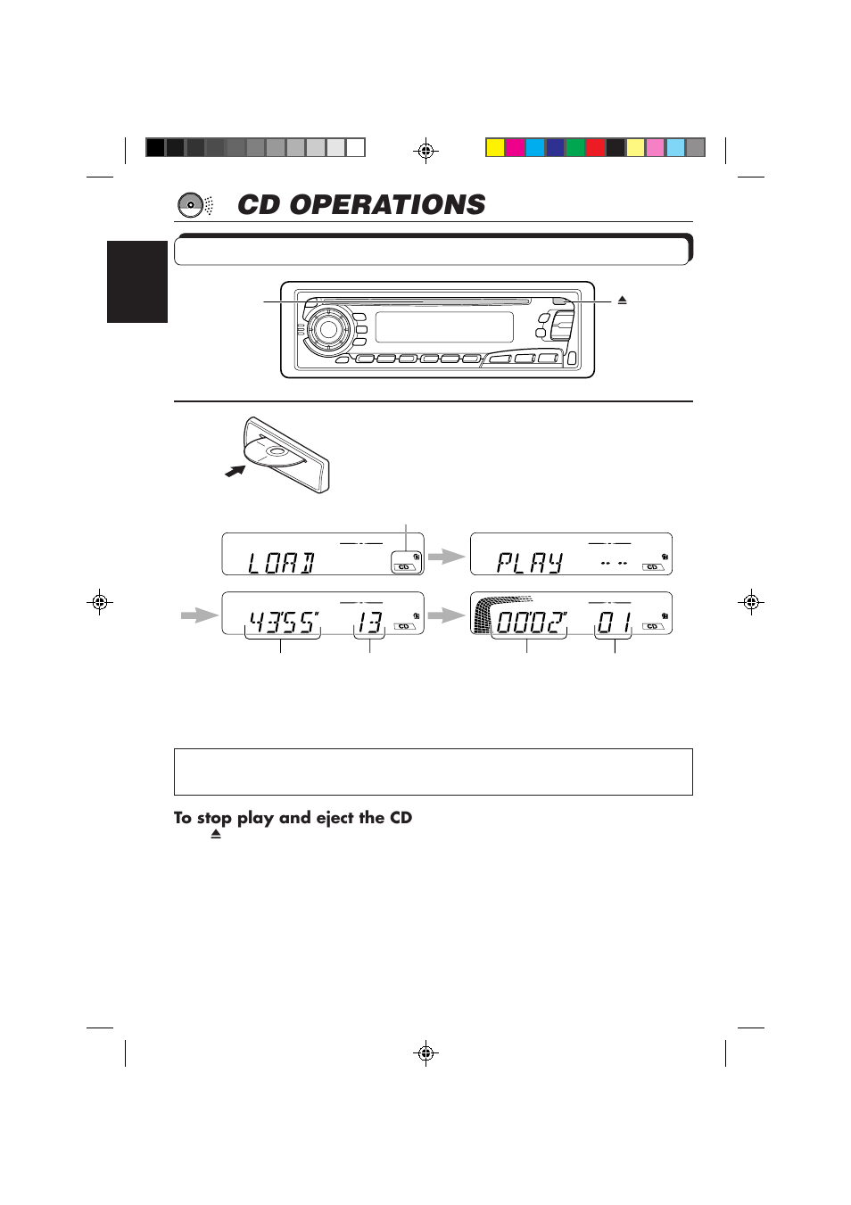 Cd operations, Playing a cd, Insert a disc into the loading slot | JVC KD-SX878R User Manual | Page 18 / 46